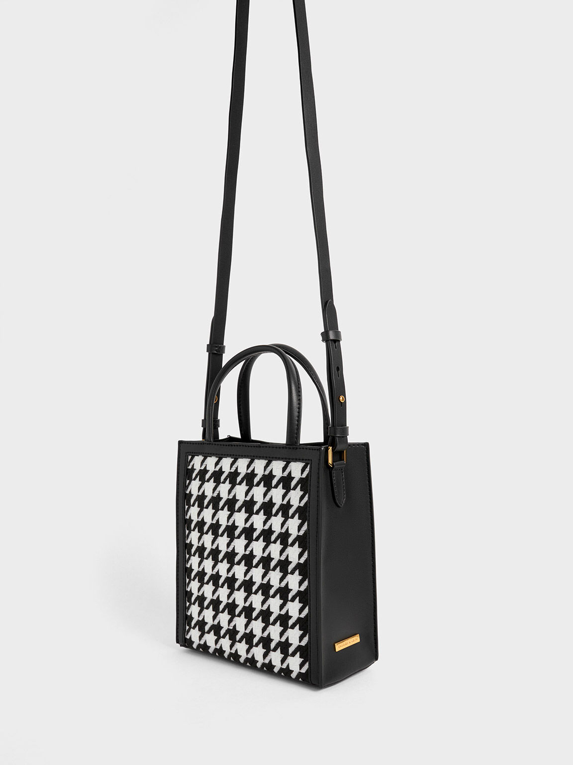 千鳥紋針織手提包(黑色) | 包款- CHARLES & KEITH TW