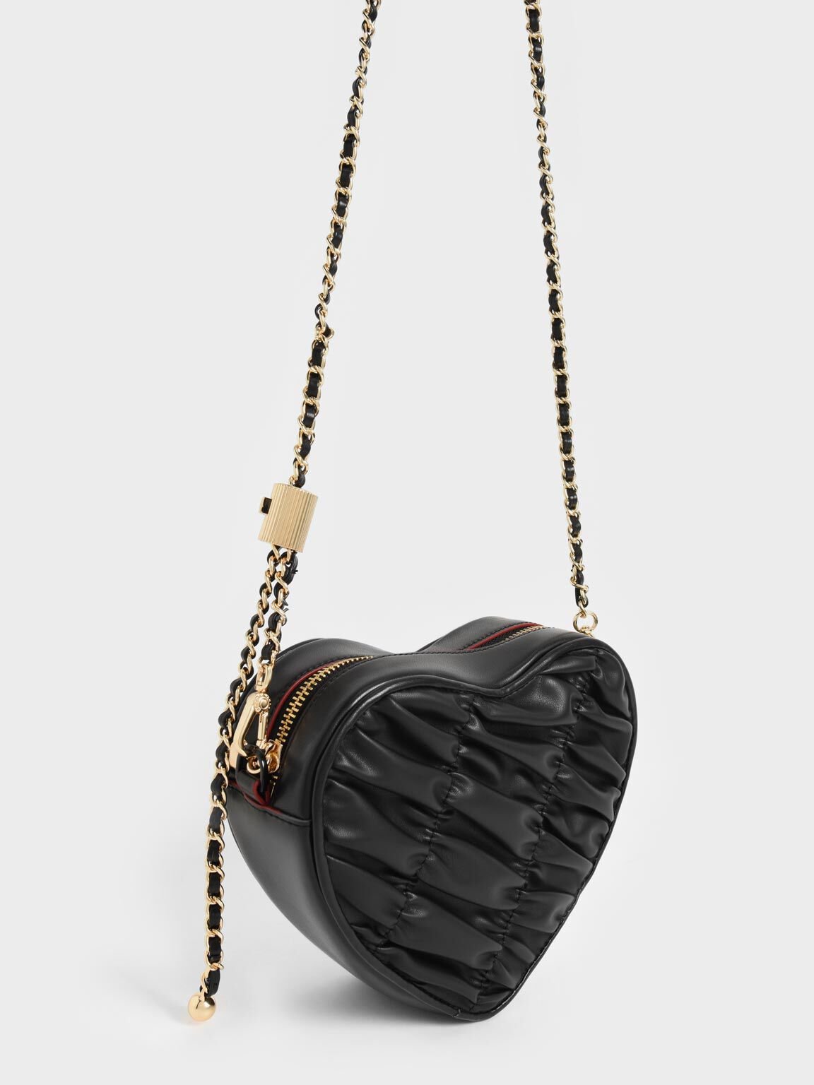 Bead Handle Heart Evening Bag, Black, hi-res