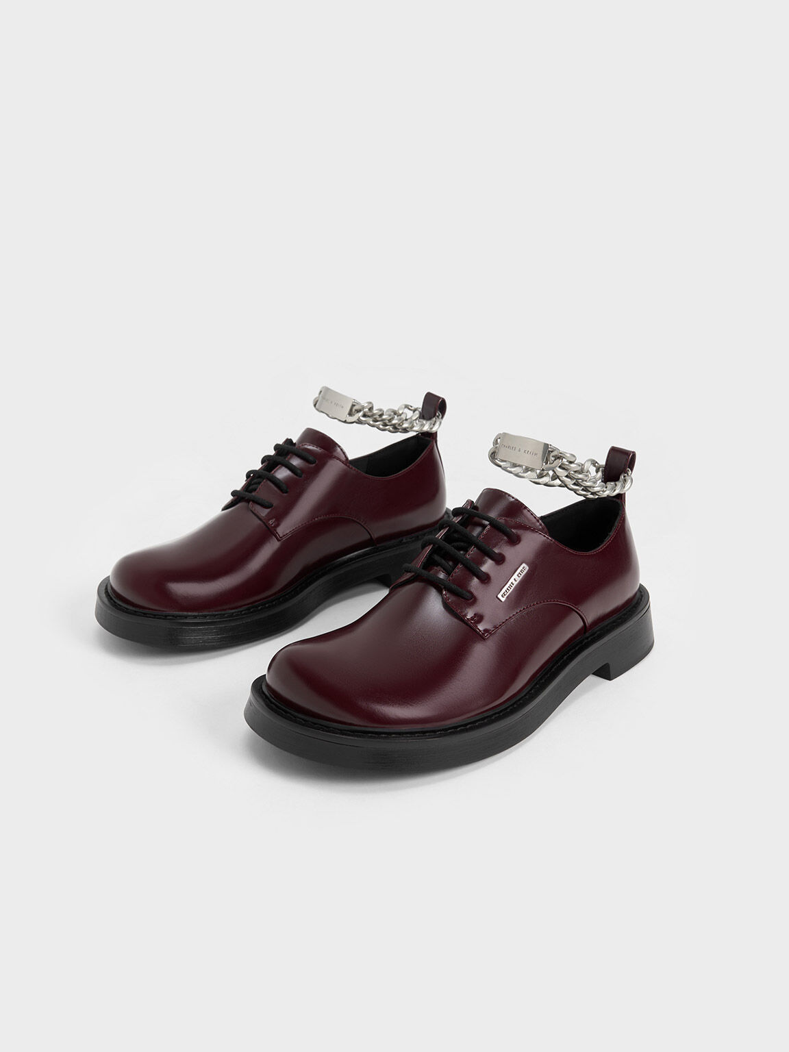 Chunky Chain Derby Shoes, Maroon, hi-res