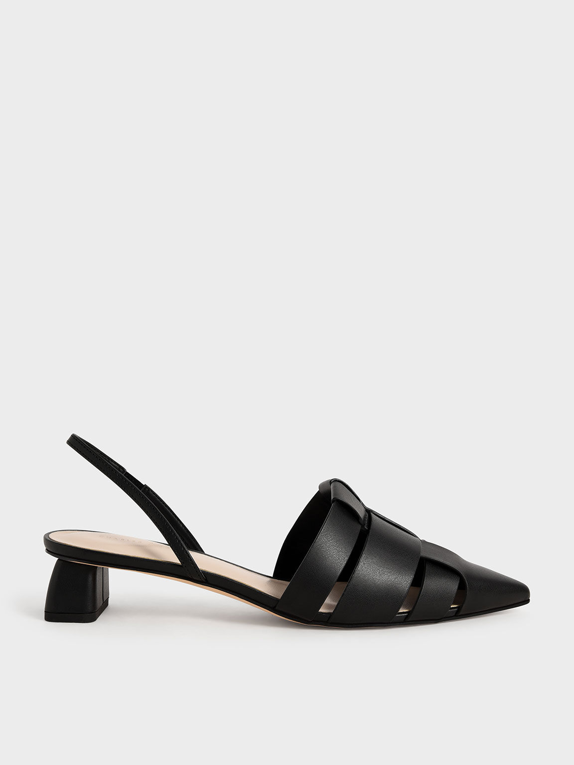 Woven Slingback Pumps, Black, hi-res