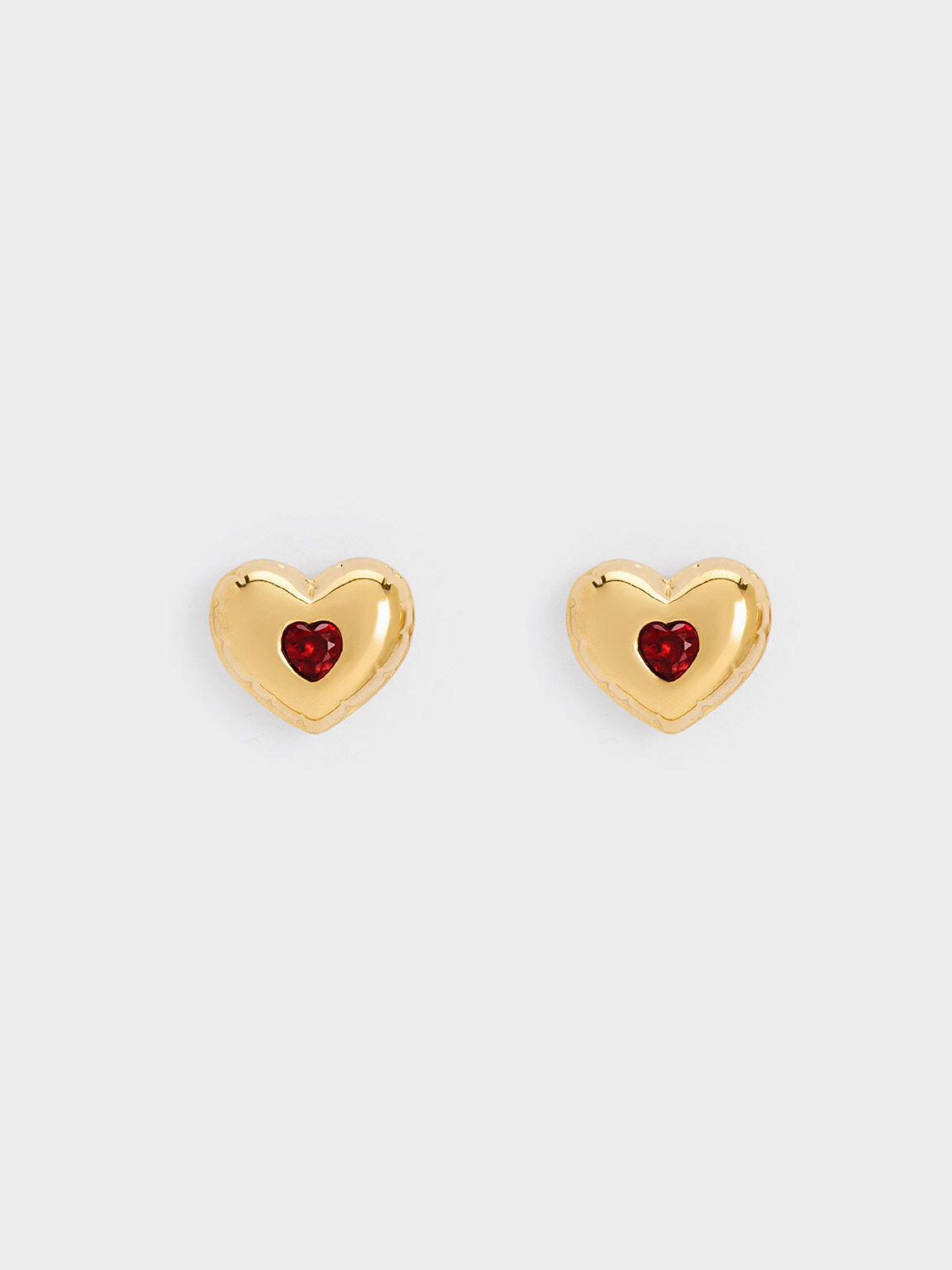 Charles & Keith - Women's Annalise Double Heart Stone Drop Earrings, Rose Gold, R