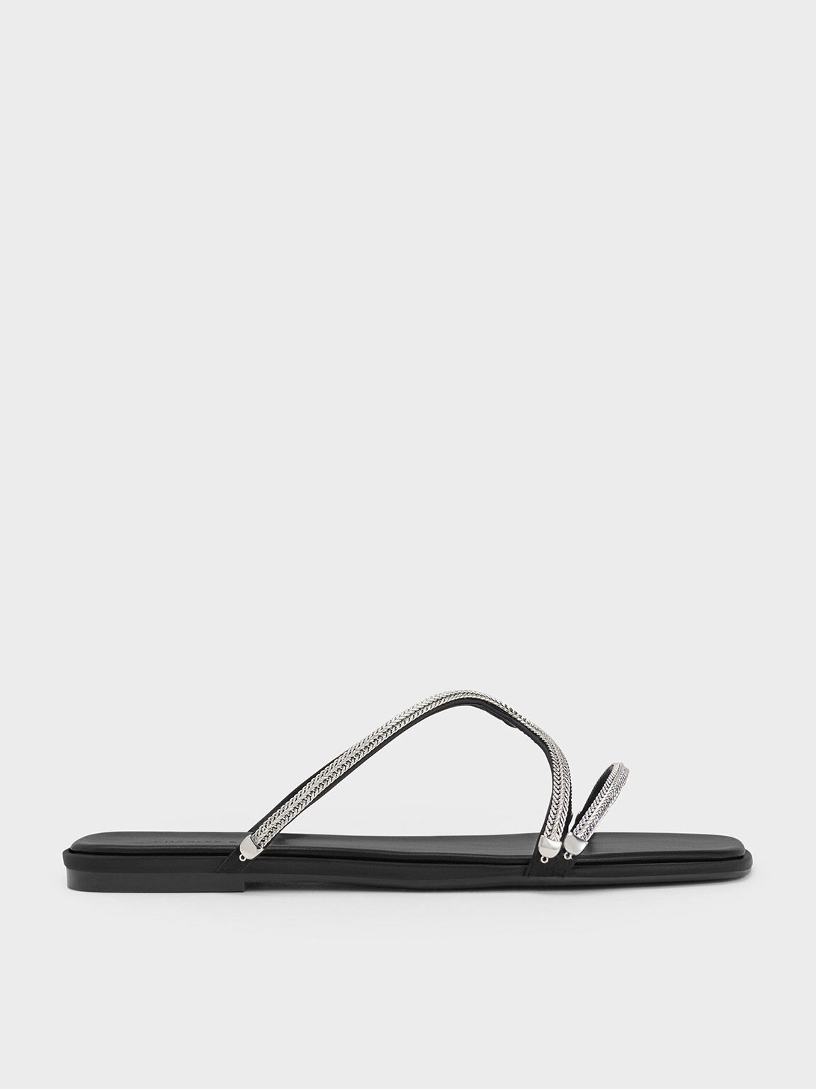 Textured Strappy Flatform Thong Sandals - Black Textured