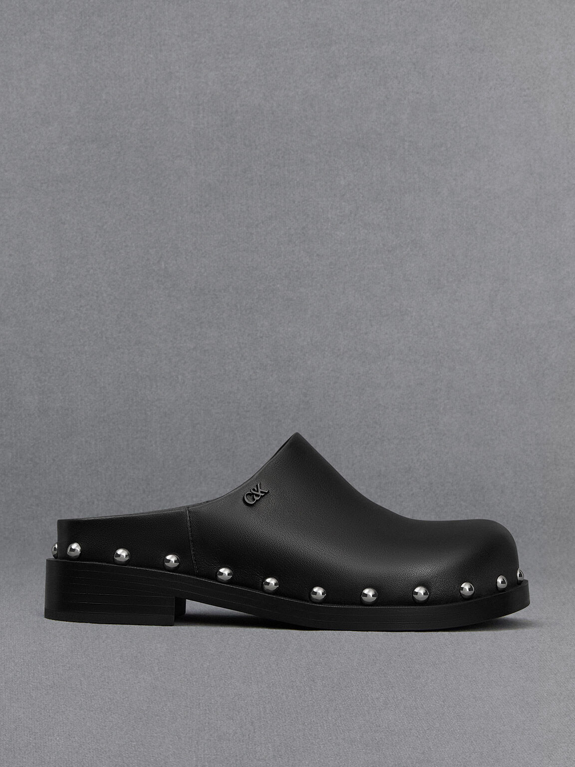 Black Leather Studded Clogs - CHARLES & KEITH TW
