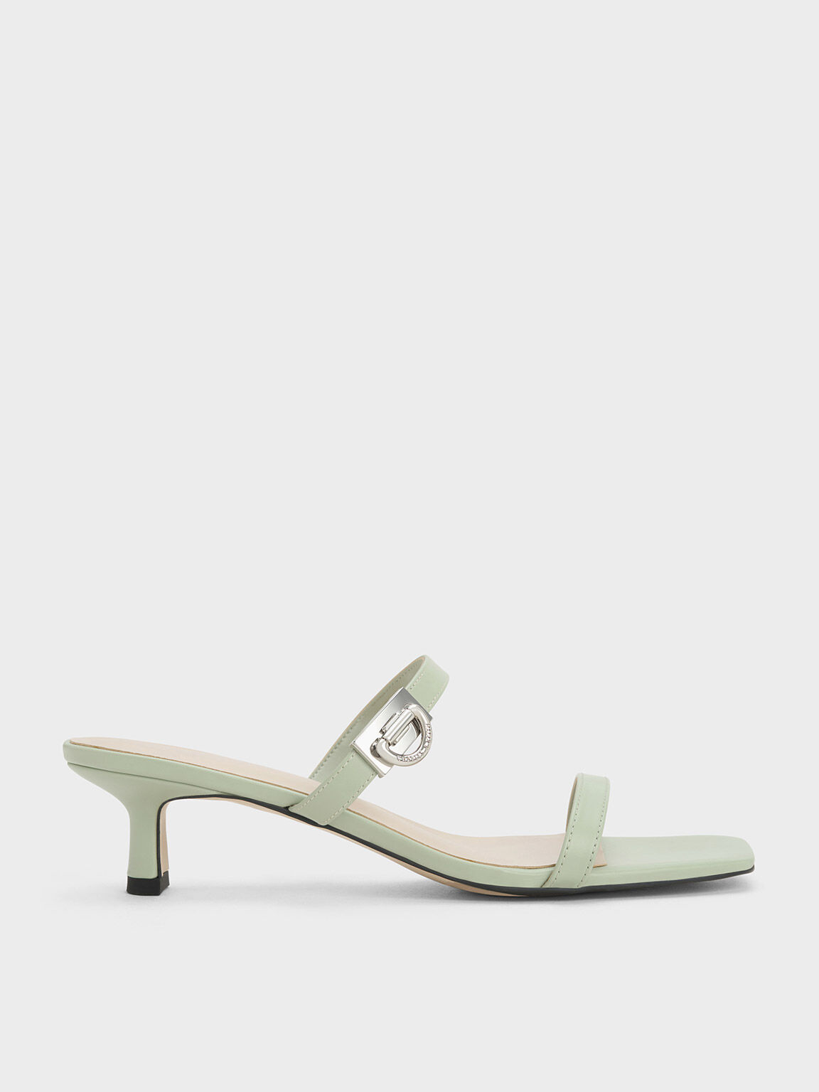 Metallic Accent Double Strap Mules - Sage Green