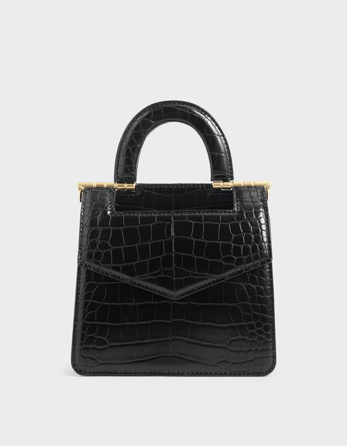 Mini Croc-Effect Envelope Bag, Black, hi-res
