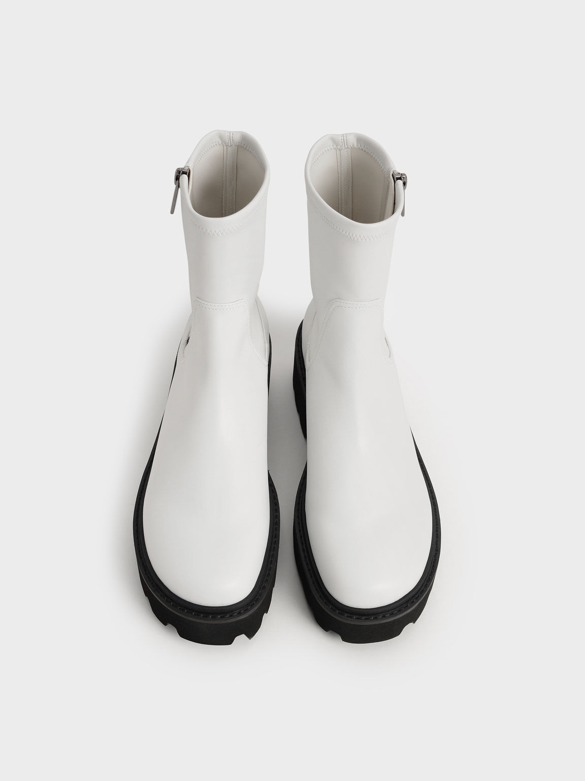 White Side-Zip Ankle Boots - CHARLES & KEITH US