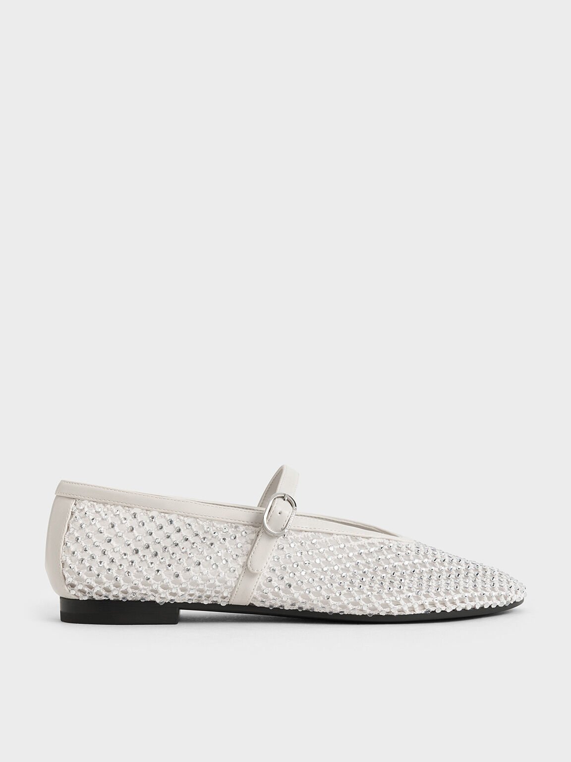 Mesh Crystal-Embellished Mary Janes, White, hi-res