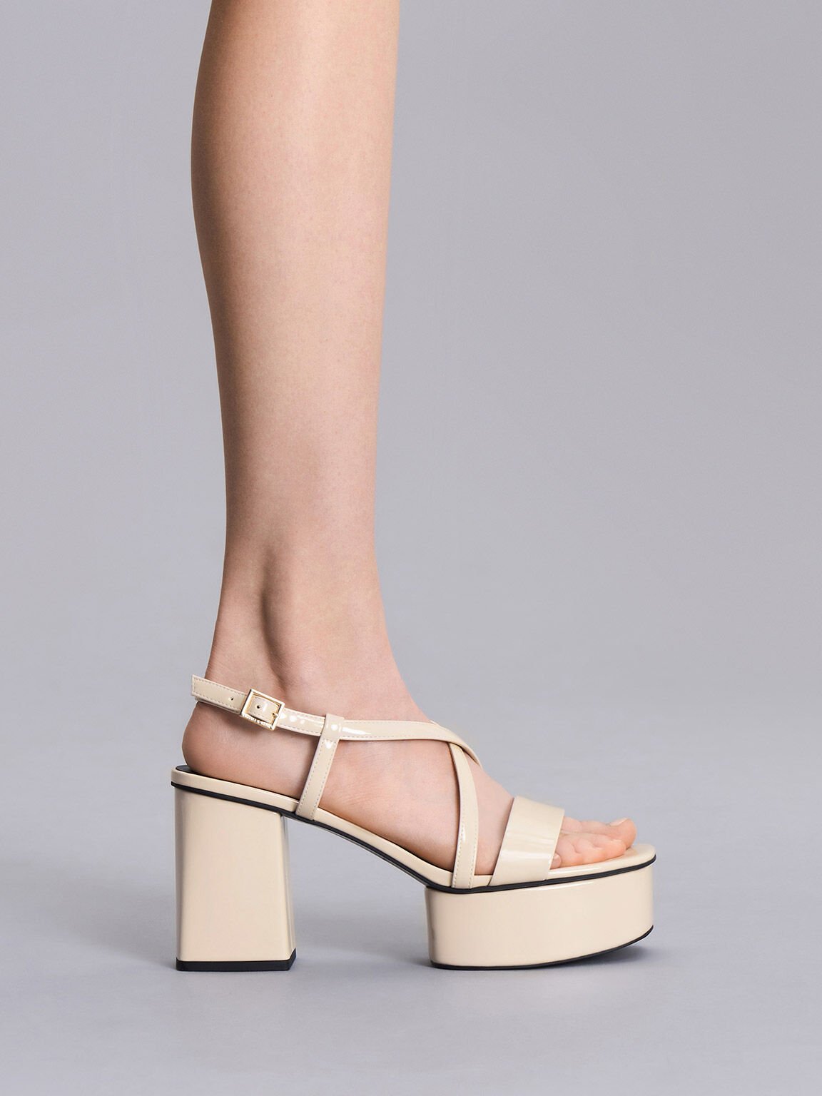 Cream Patent Crossover Strap Platform Sandals - CHARLES & KEITH US