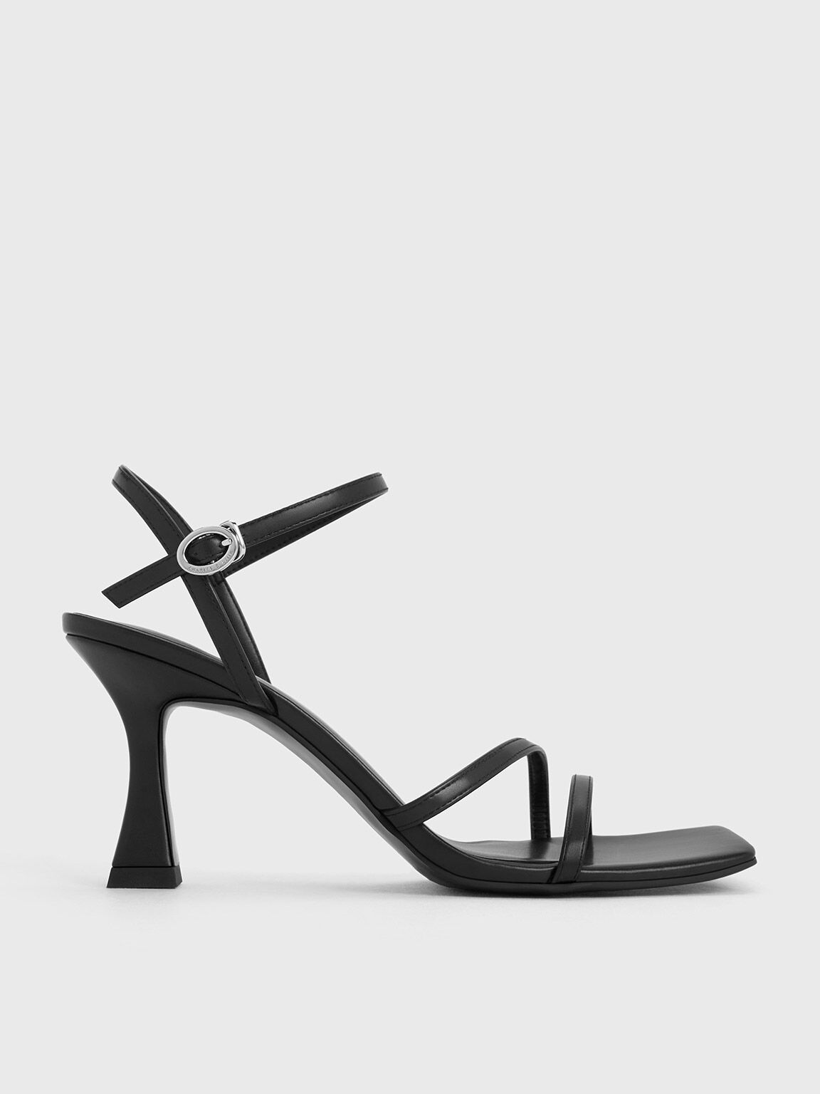 Black Strappy Trapeze Heel Sandals - CHARLES & KEITH US