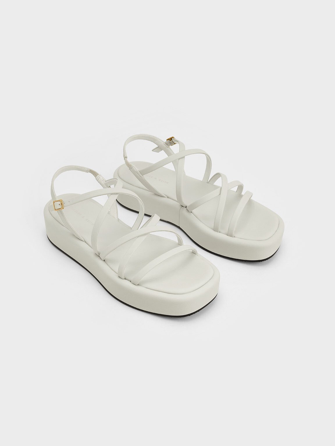 White Strappy Padded Flatforms - CHARLES & KEITH CA