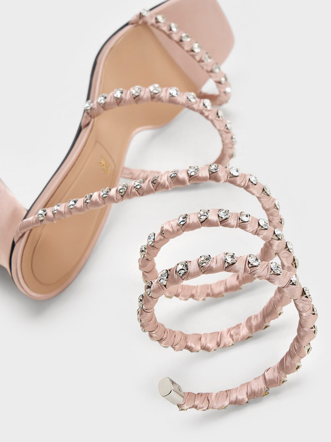 Goldie Recycled Polyester Gem-Encrusted Spiral Sandals, Light Pink, hi-res