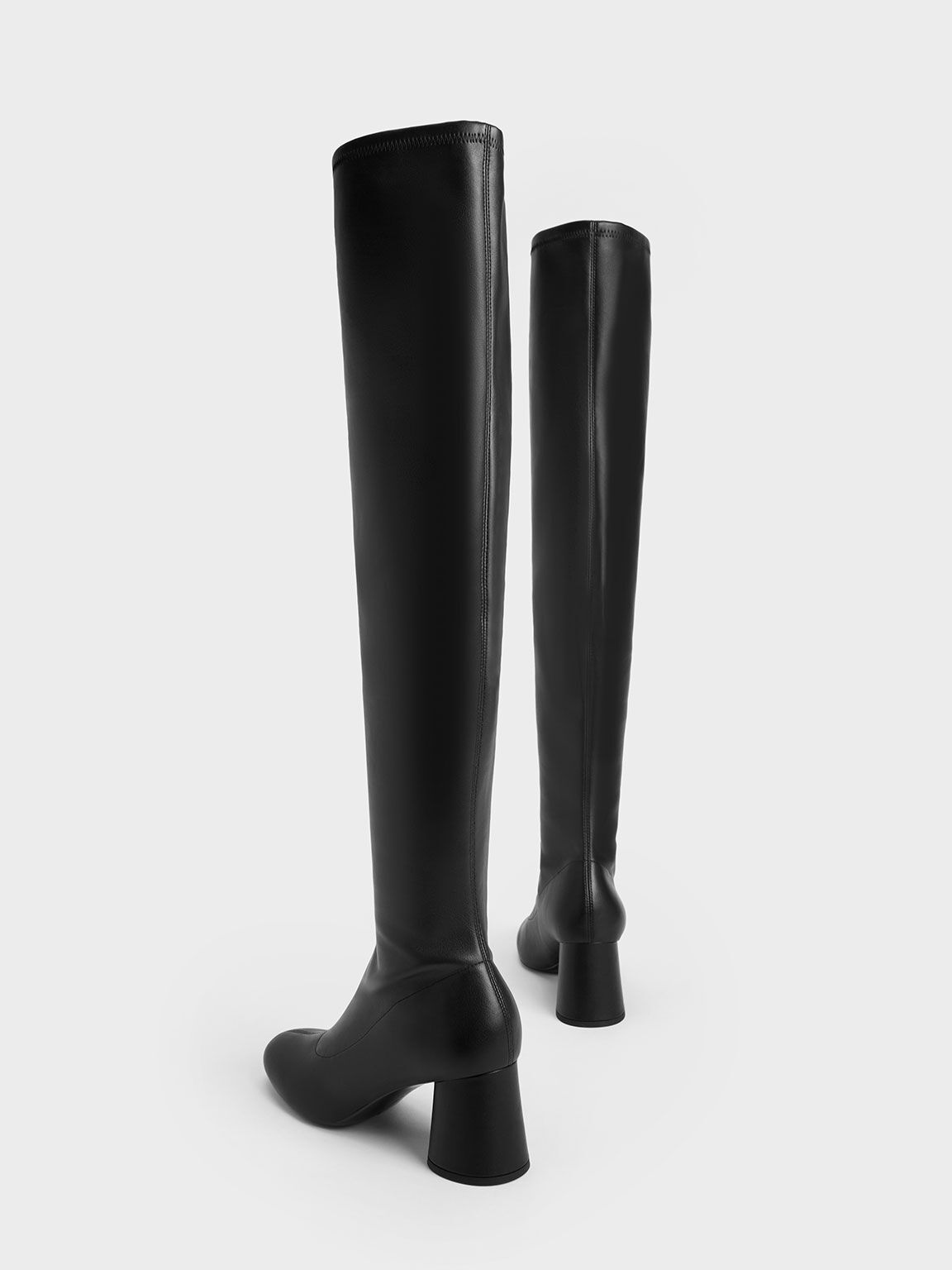 Cylindrical Heel Thigh-High Boots - Black