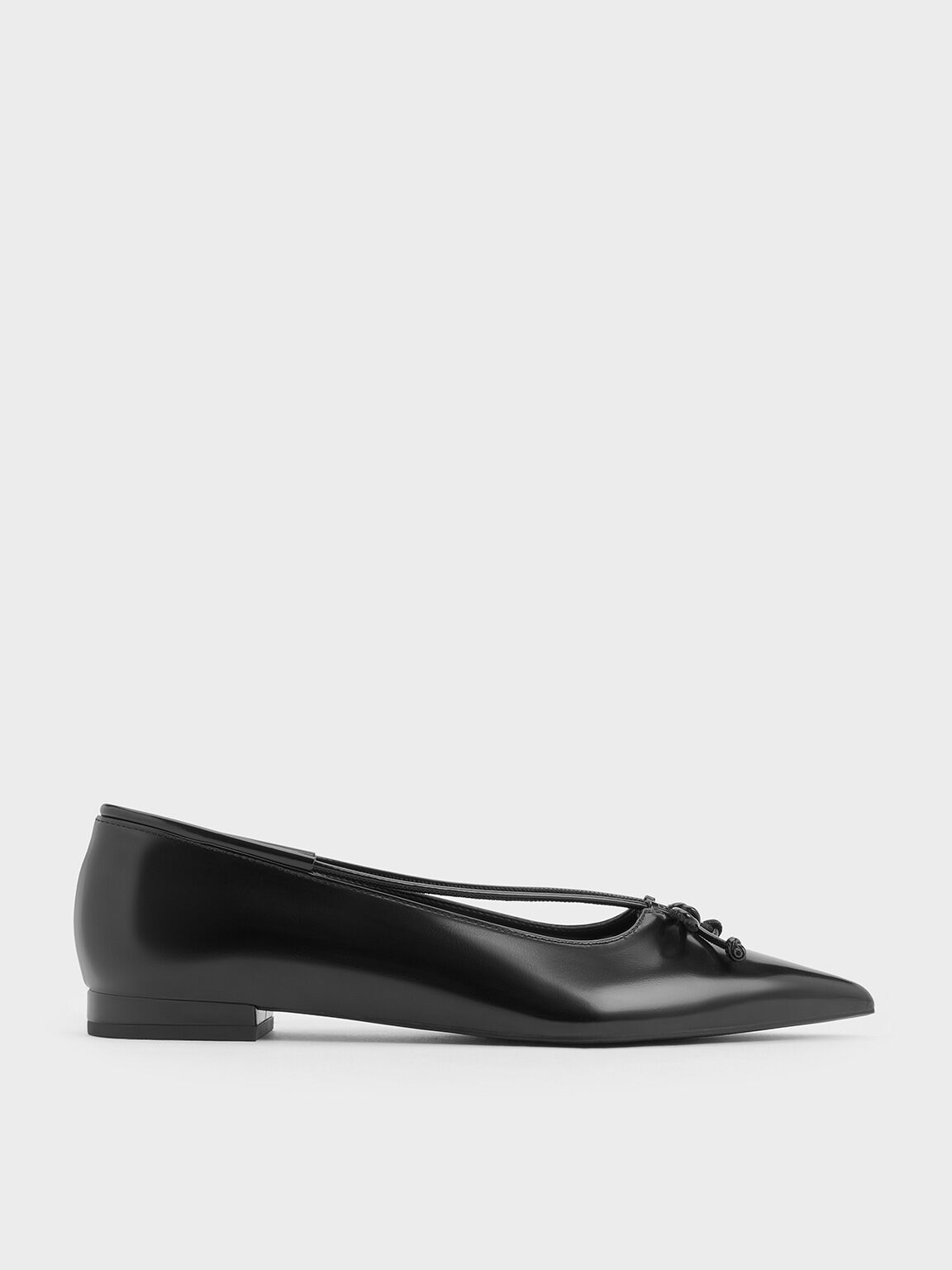 Bow Pointed-Toe Ballet Flats, Black Box, hi-res