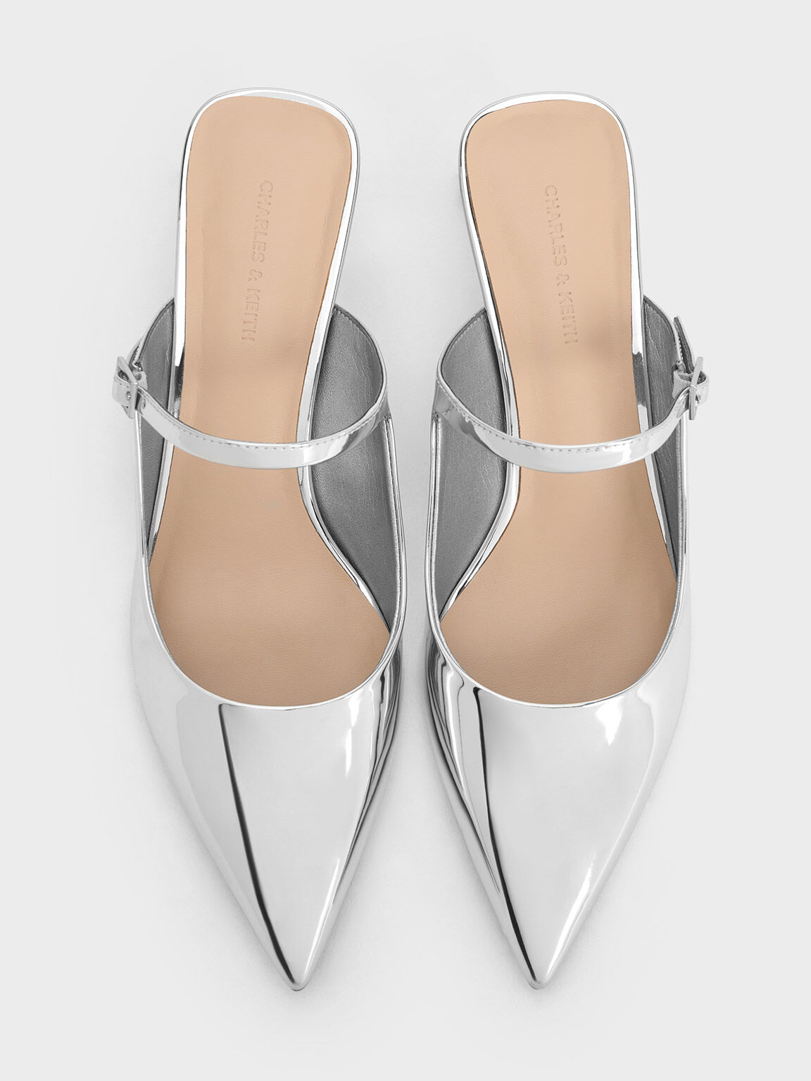 Metallic Blade Heel Mules, Silver, hi-res