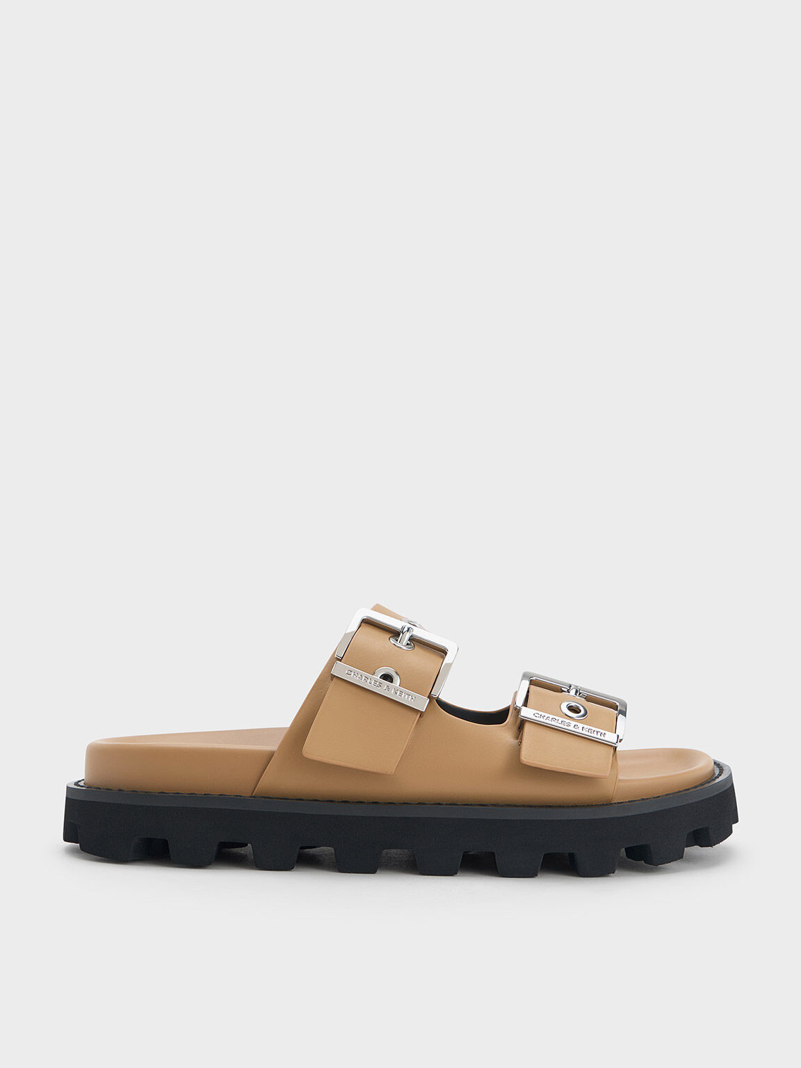 Camel Trill Grommet Double-Strap Sandals - CHARLES & KEITH SG