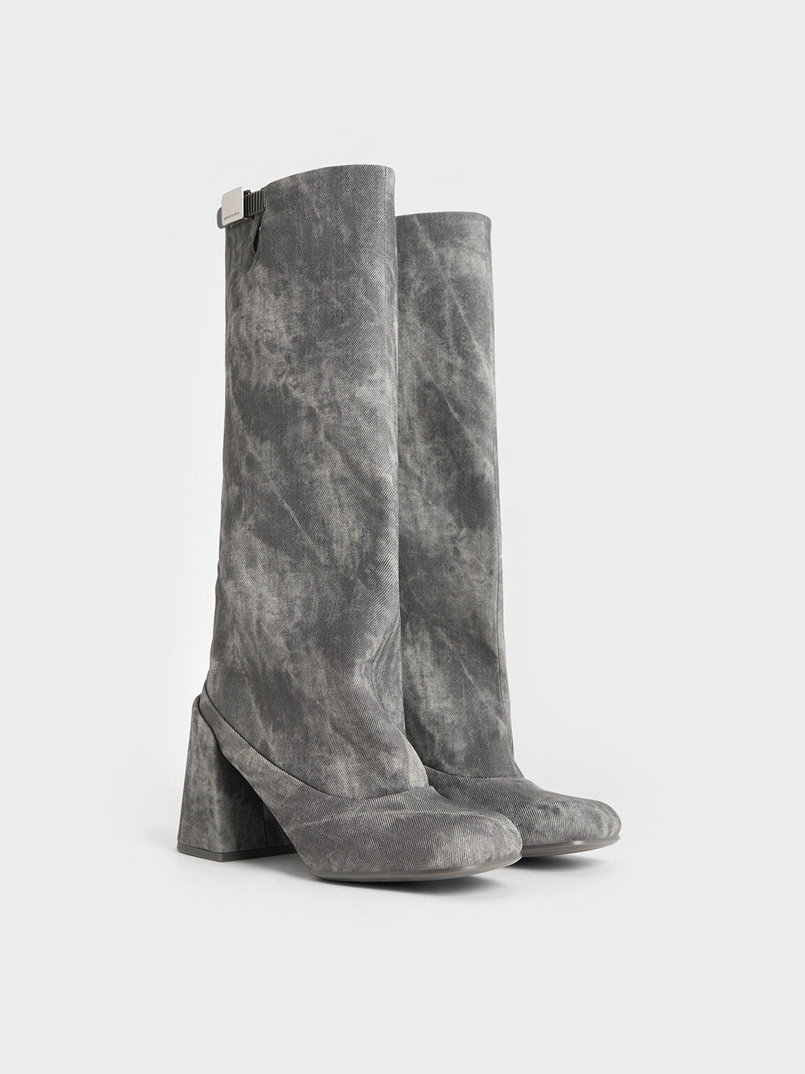 Robbie Denim Platform Knee-High Boots, Dark Grey, hi-res