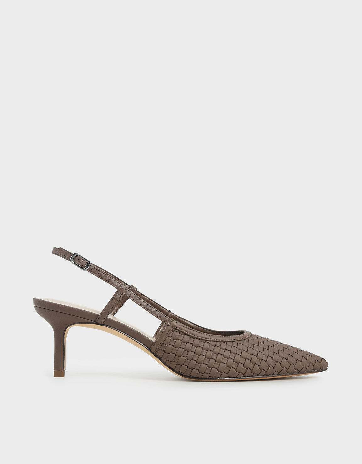 Woven Slingback Pumps, Brown, hi-res