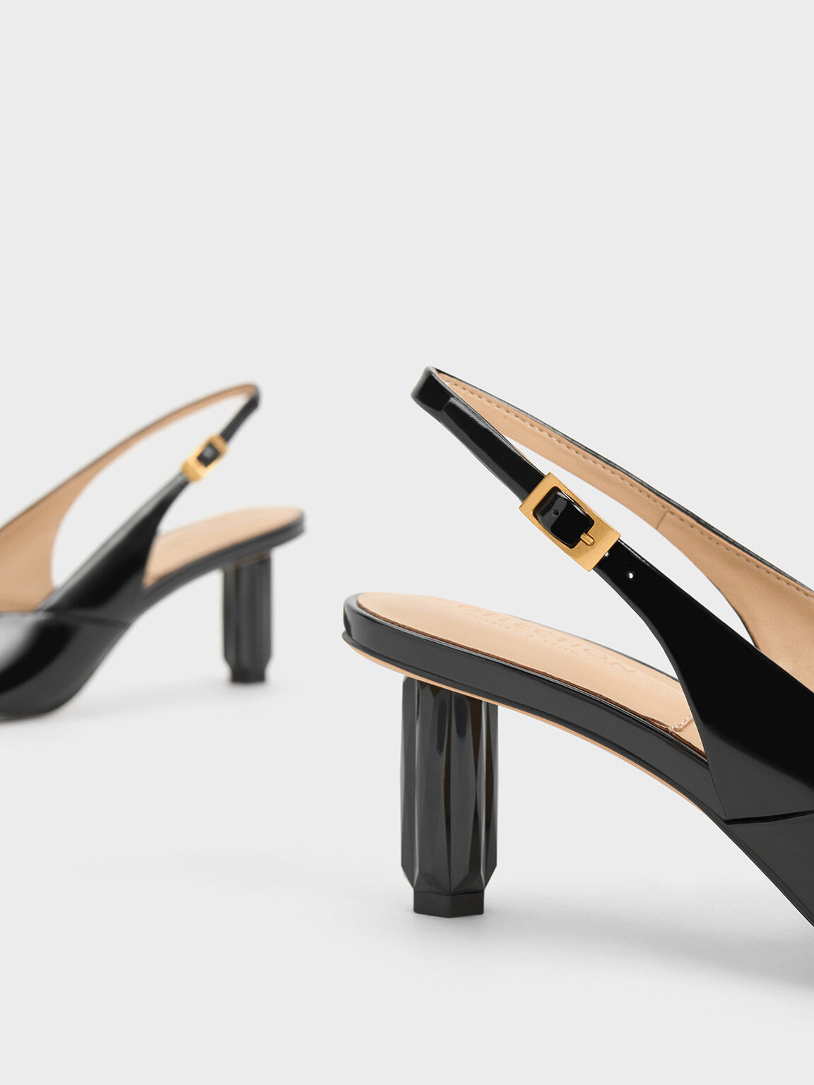 Geometric Heel Slingback Pumps, Black Box, hi-res