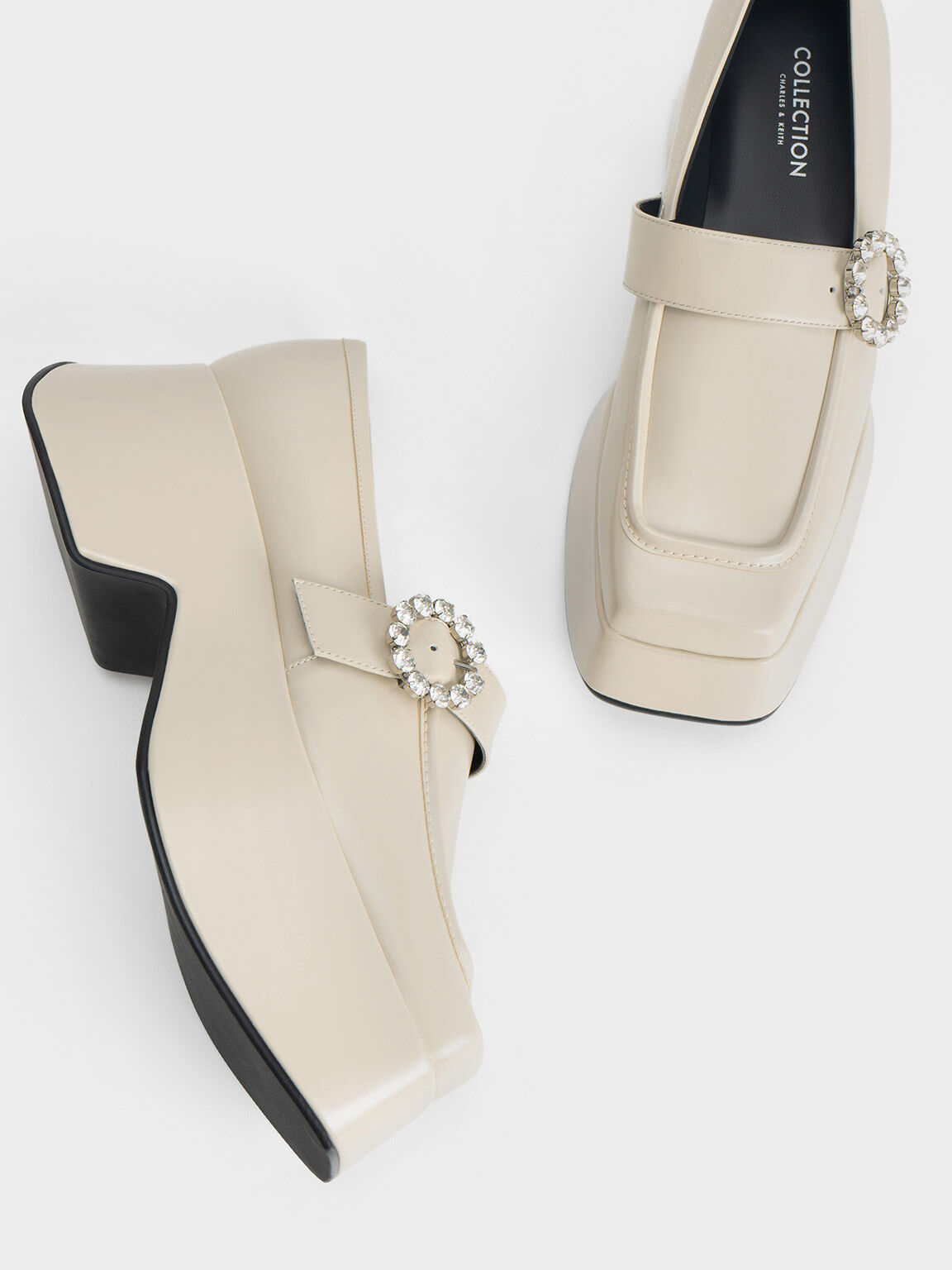 Gem-Embellished Chunky Platform Loafers, Chalk, hi-res