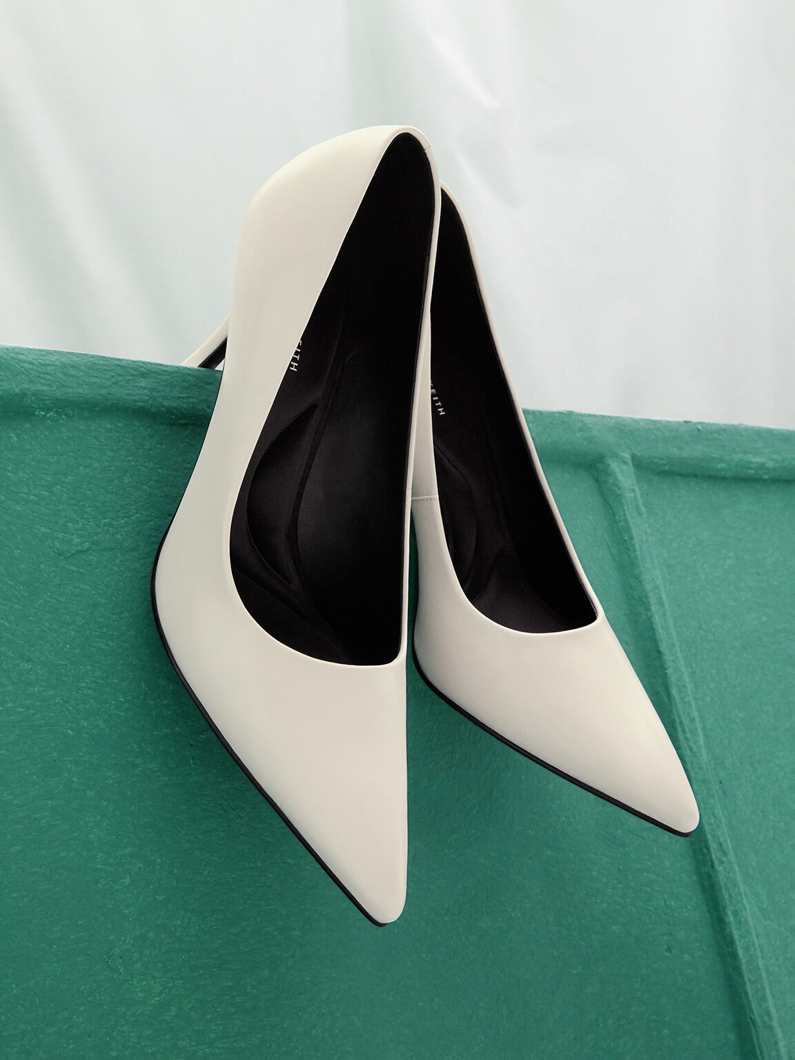 Pointed-Toe Spool-Heel Pumps, Cream, hi-res