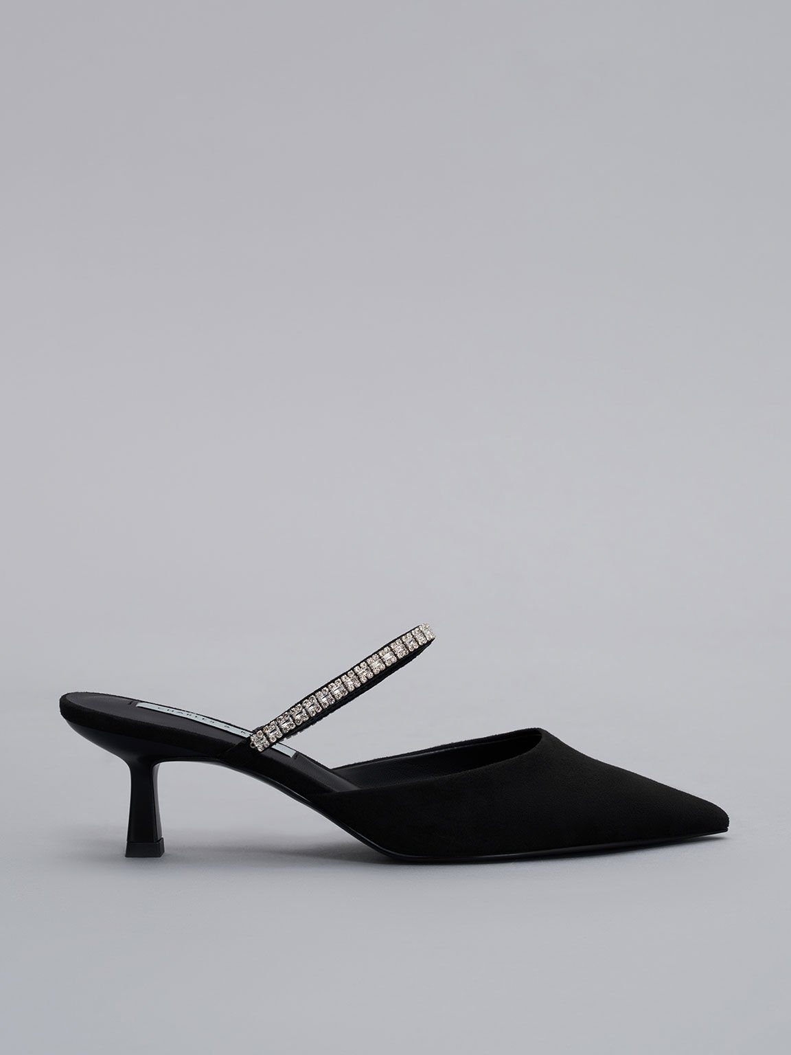 Ambrosia Textured Gem-Embellished Pointed-Toe Mules - Black Textured