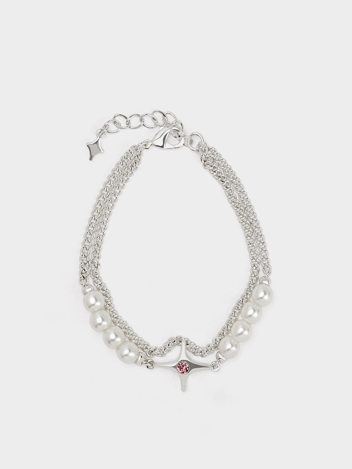Silver Estelle Star & KEITH Bracelet US & Double - Pearls Chain-Link CHARLES