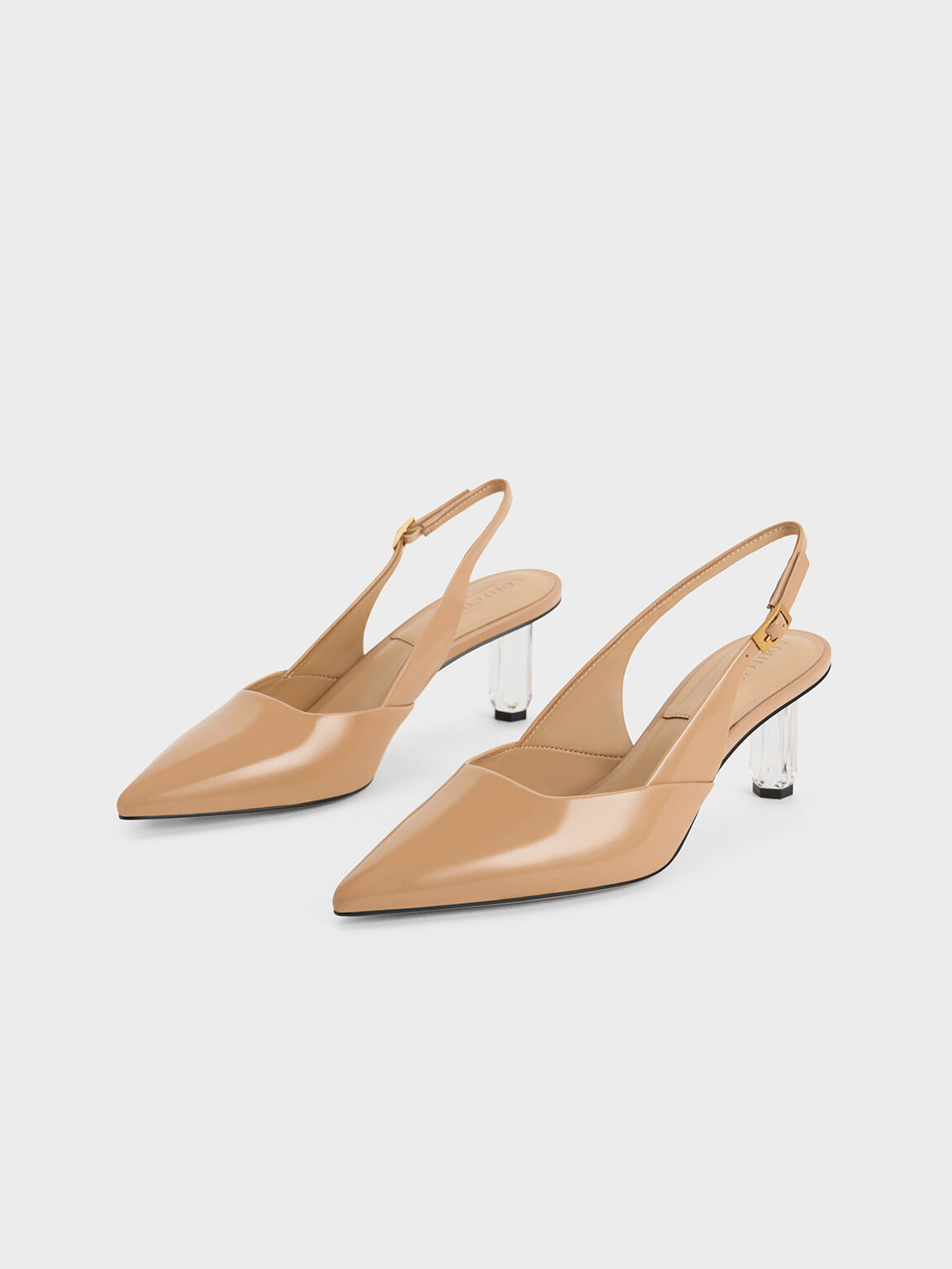 Geometric Heel Slingback Pumps, Nude, hi-res