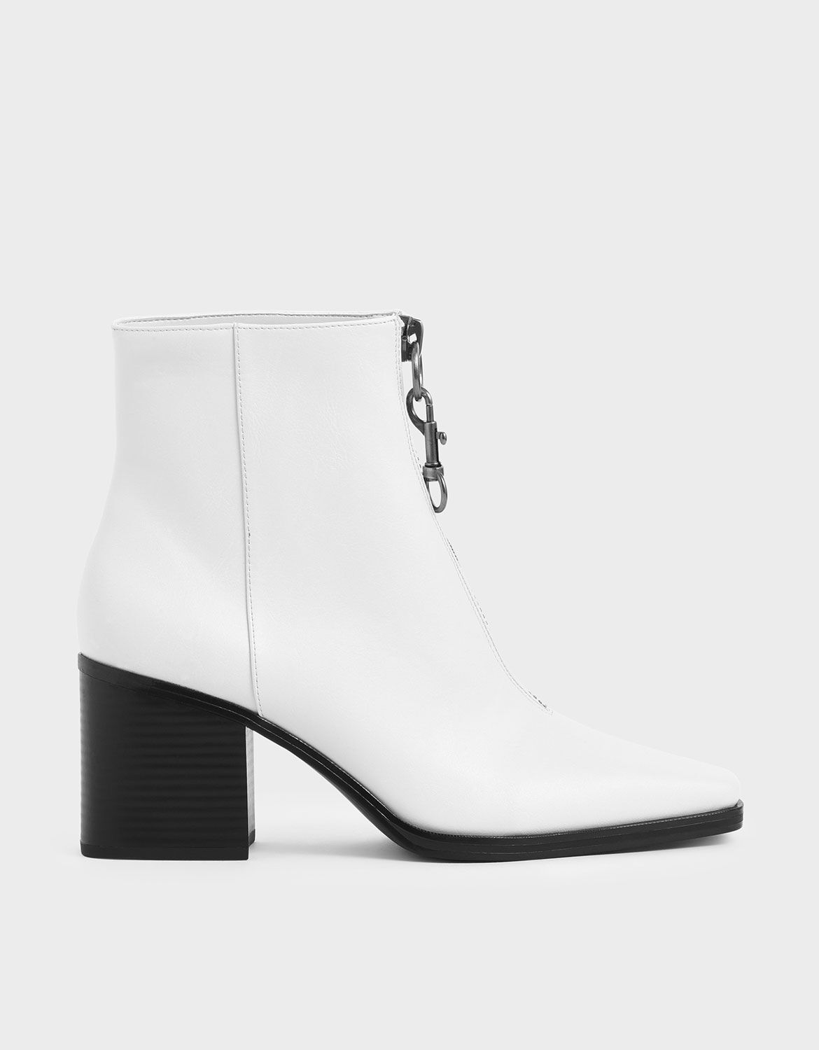 White Front Zip Ankle Boots | CHARLES 