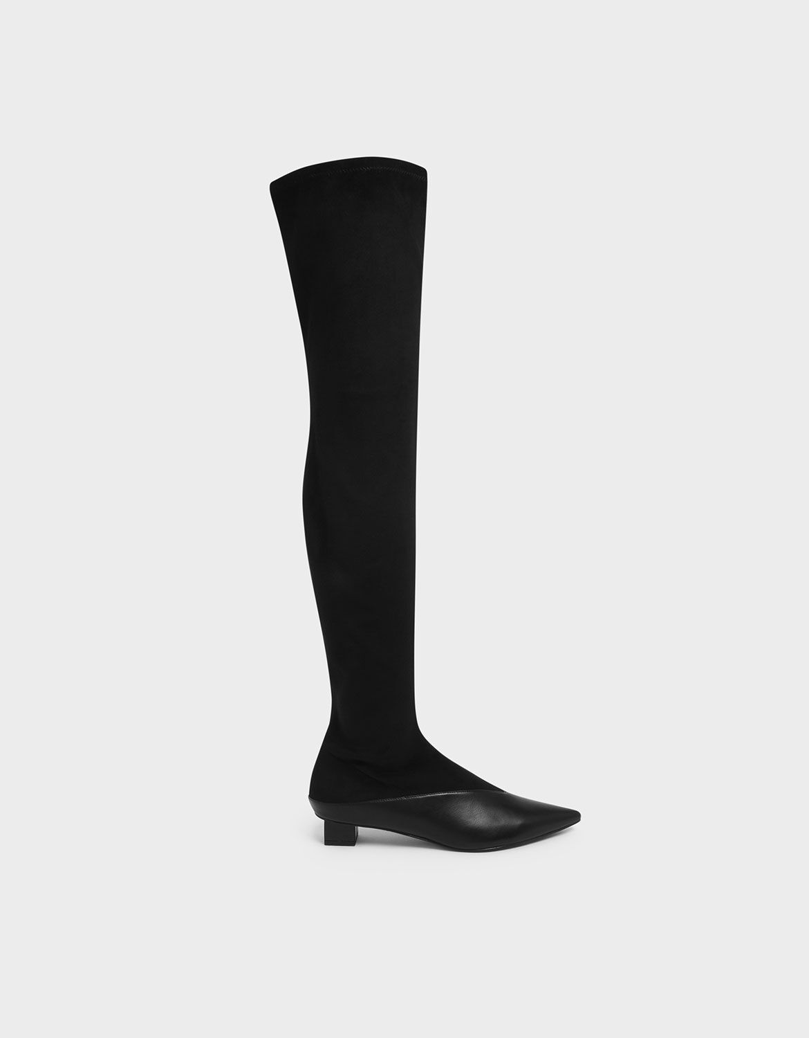 Black Thigh High Low Block Heel Sock 