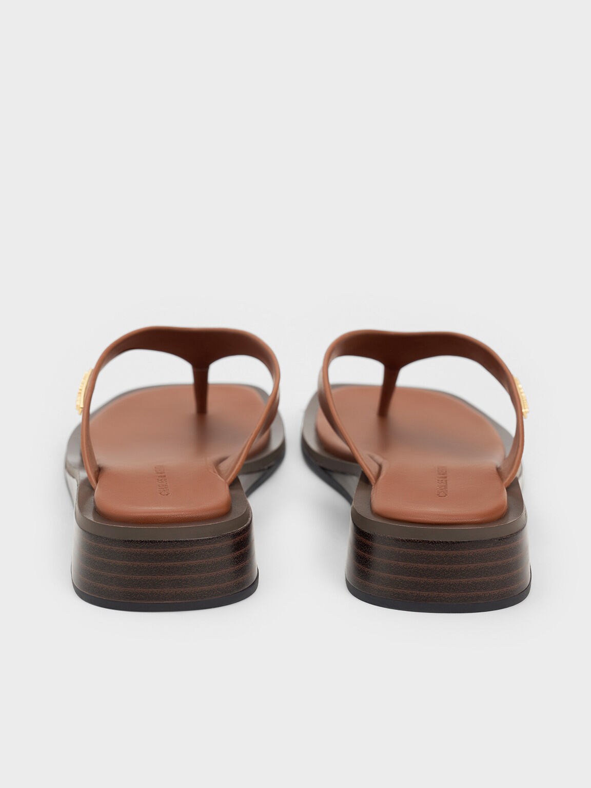 V-Strap Wedge Thong Sandals, Brown, hi-res