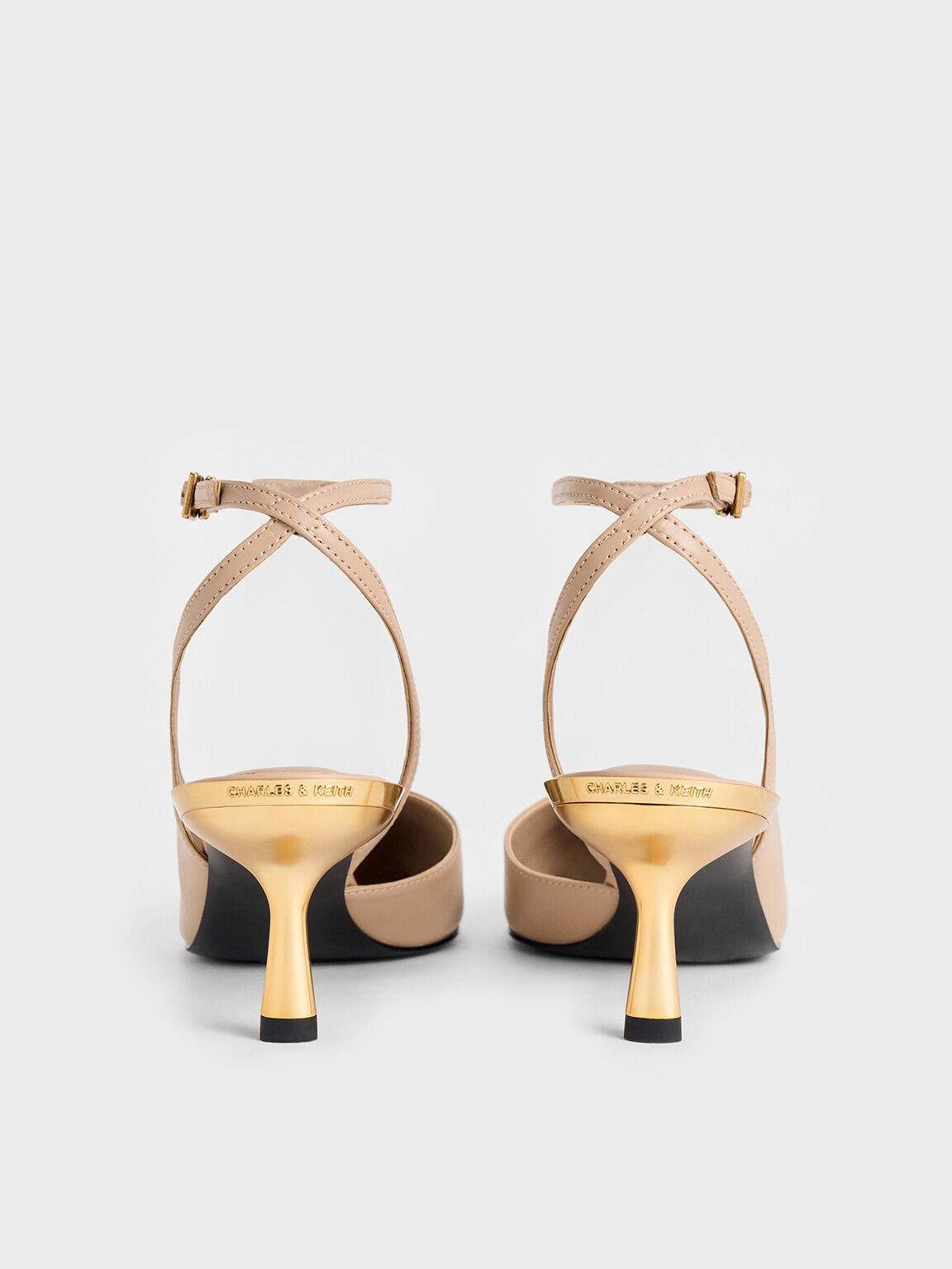 Metallic-Heel Ankle-Strap D'Orsay Pumps, Nude, hi-res