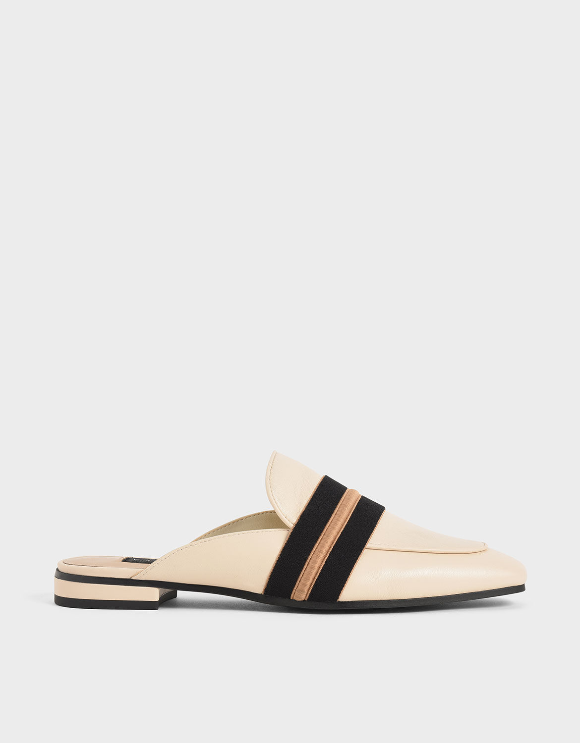 Cream Two-Tone Leather Loafer Mules 