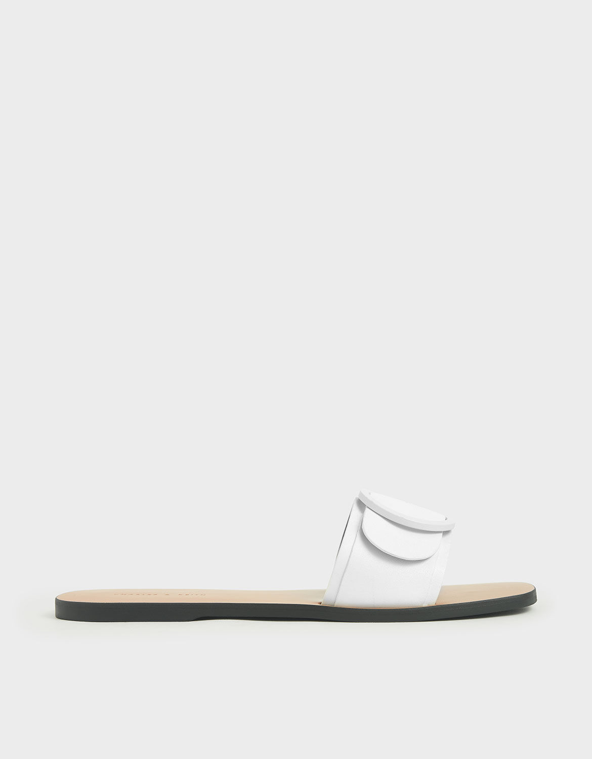 White Buckle Strap Slide Sandals 