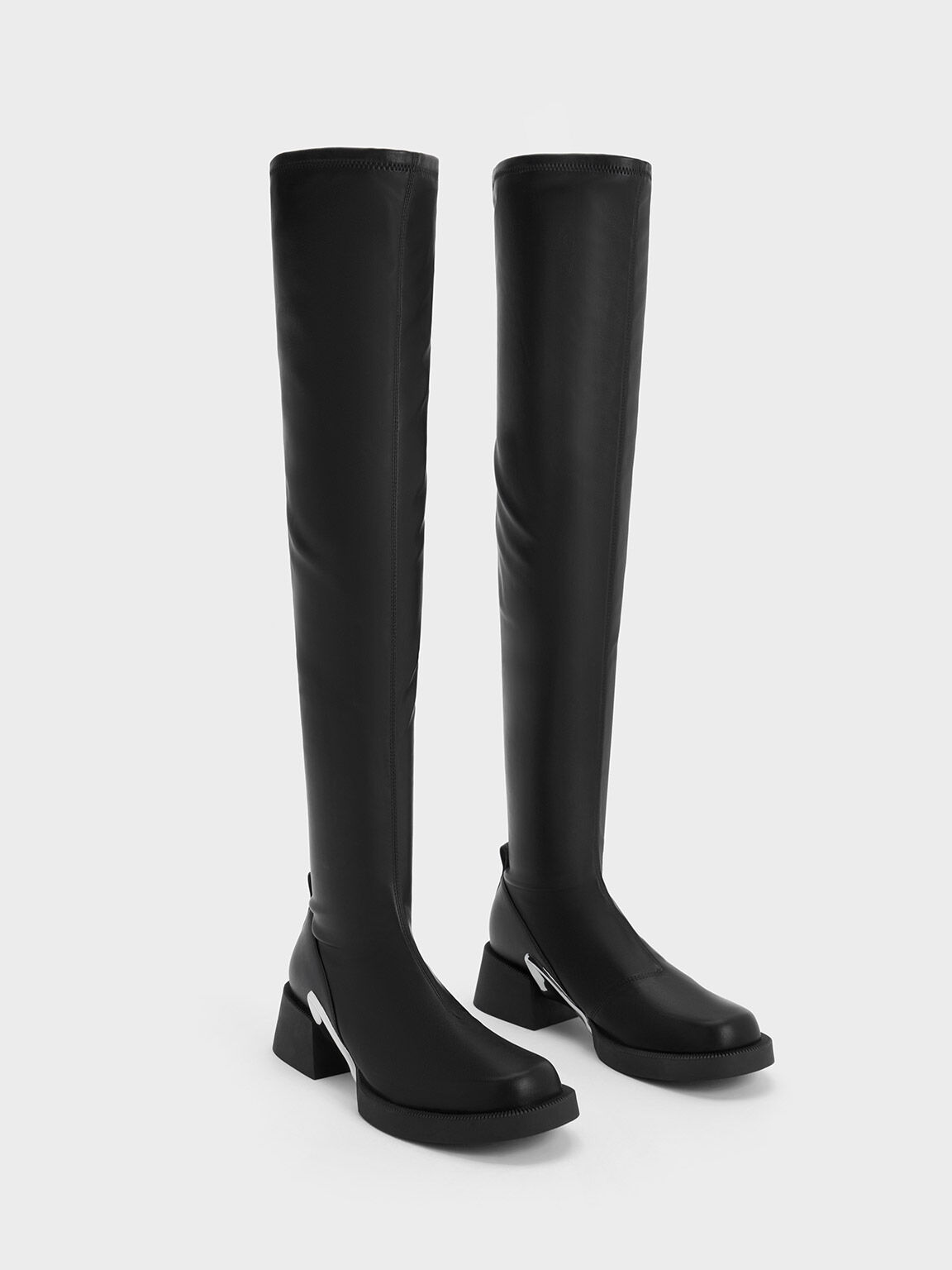 Devon Metallic-Accent Thigh-High Boots - Black