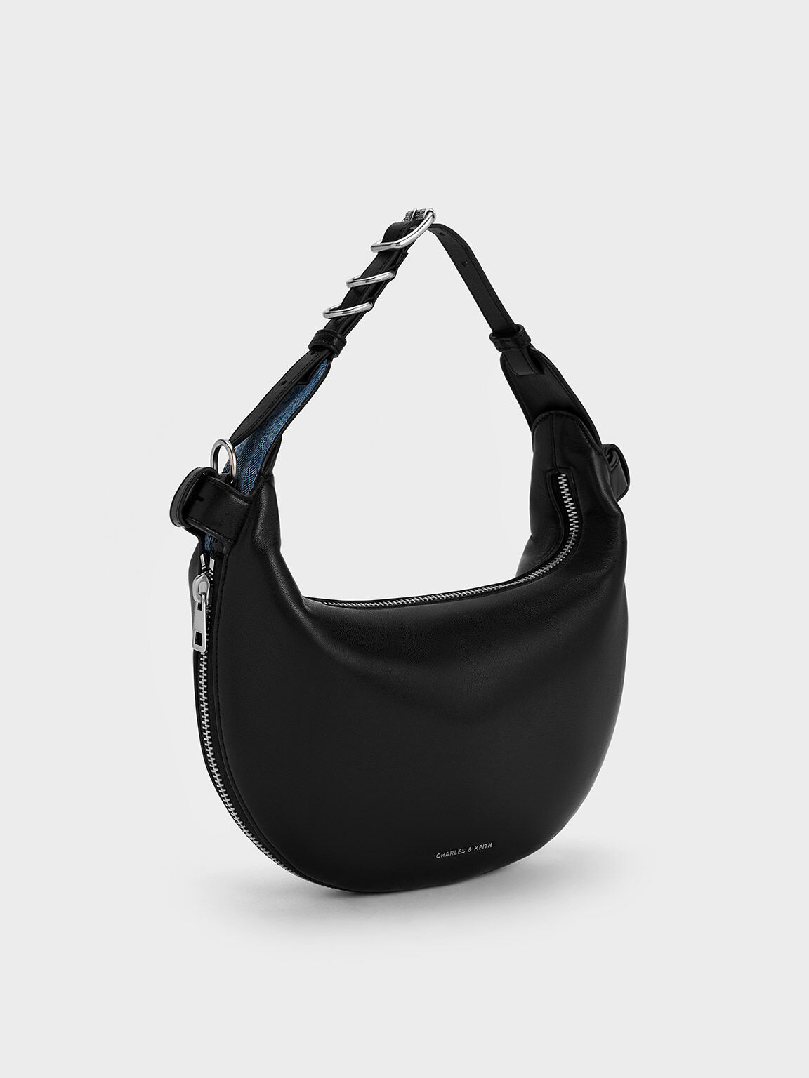 Saskia Crescent Hobo Bag, Noir, hi-res