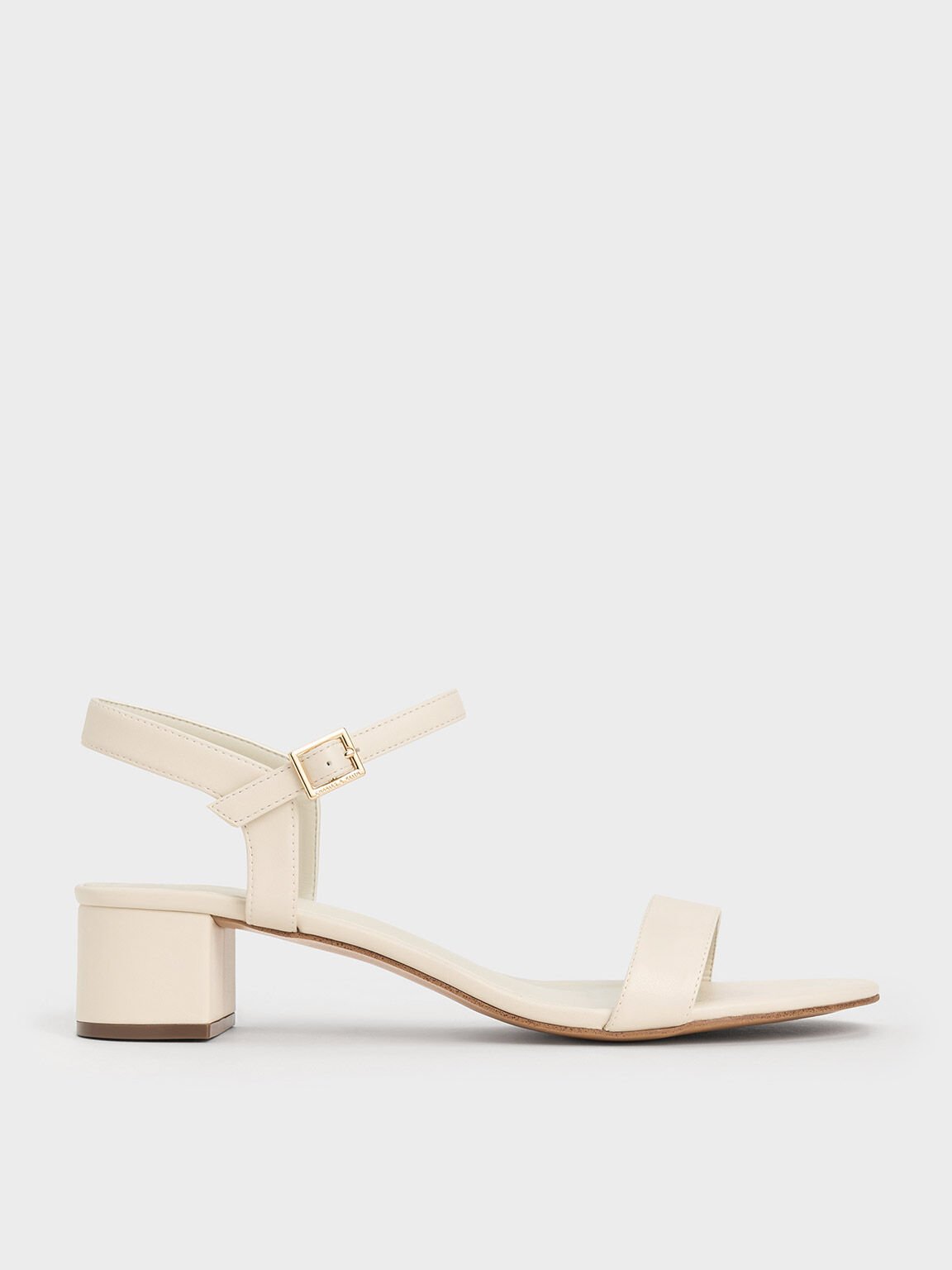 White Block Heel Ankle-Strap Sandals - CHARLES & KEITH SG
