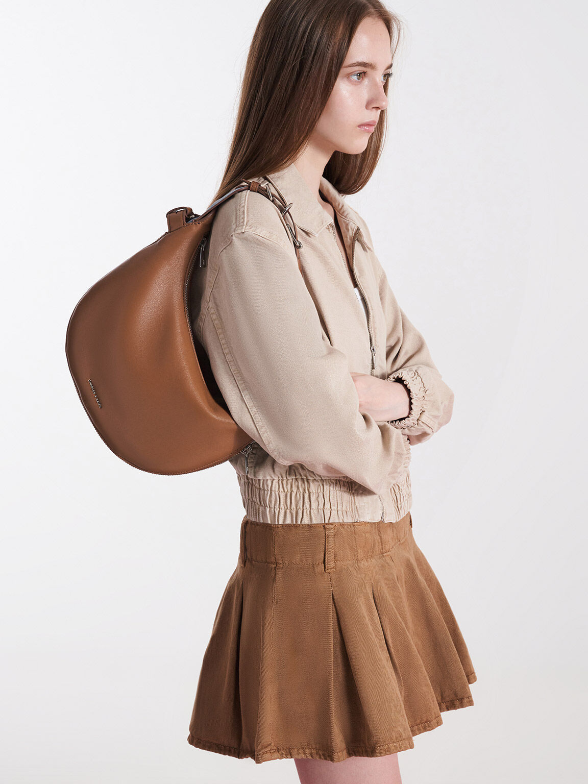 Saskia Crescent Hobo Bag, Tan, hi-res