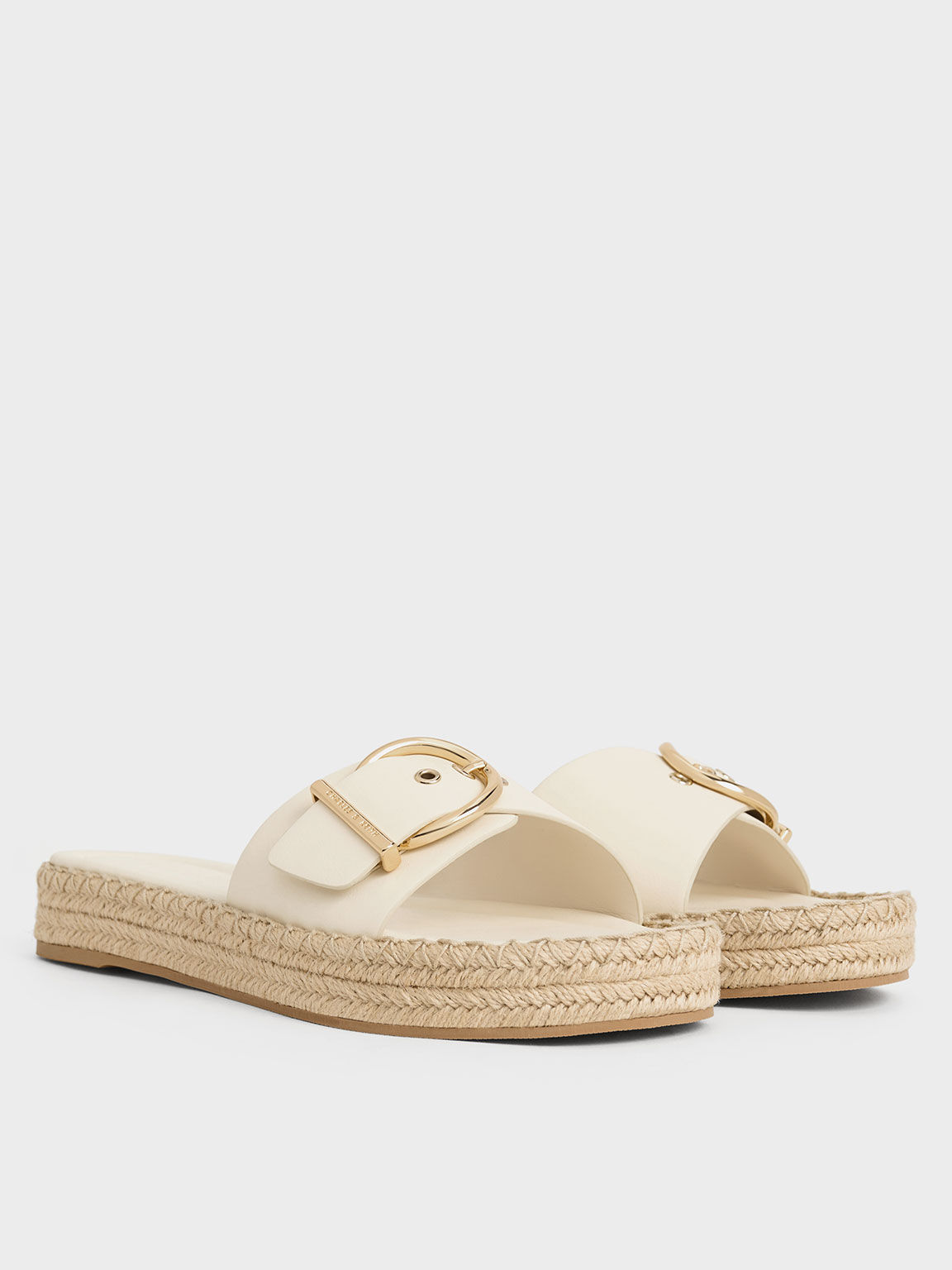 Buckled Espadrille Sandals, Cream, hi-res