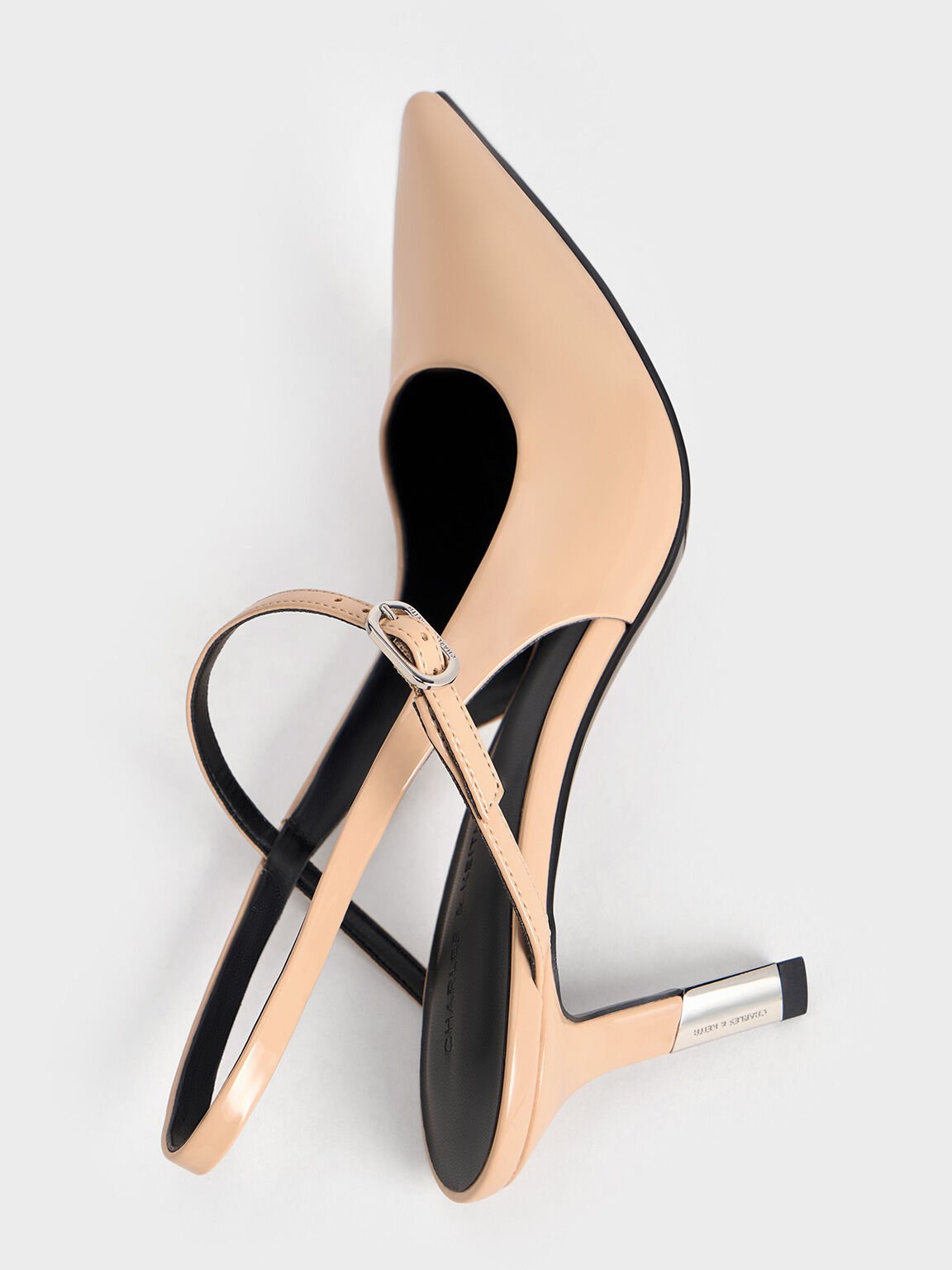 Patent Two-Tone Heel Slingback Pumps, Nude, hi-res