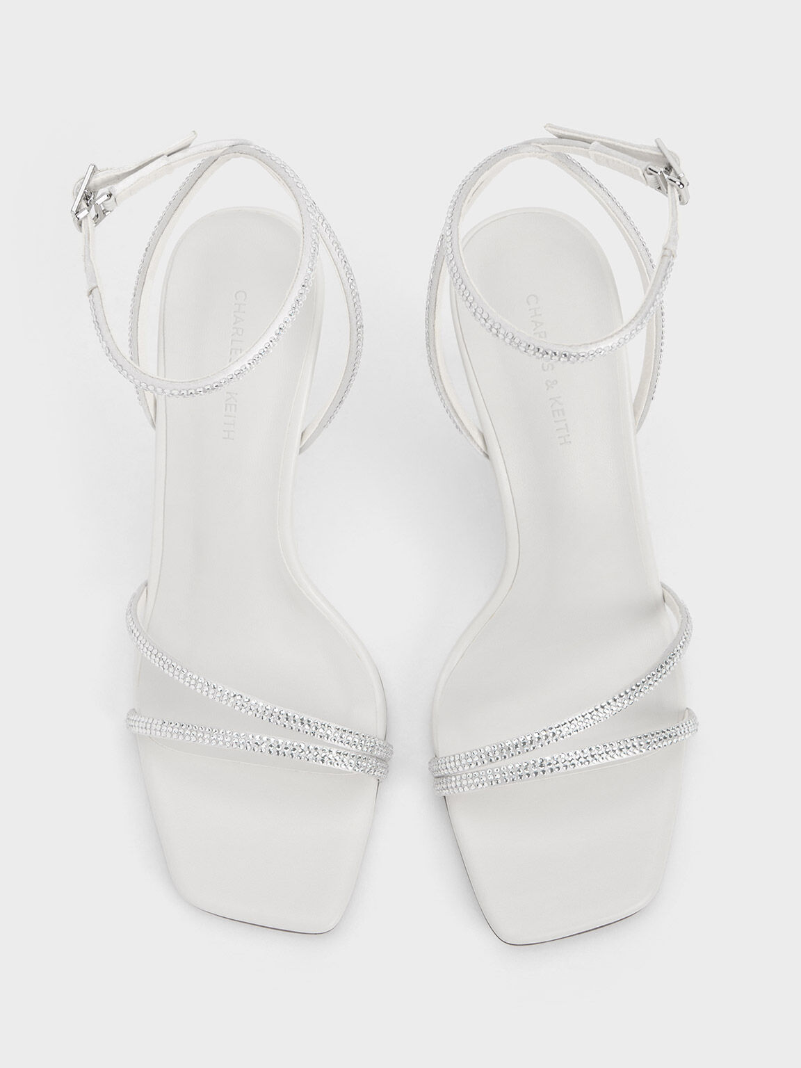 Satin Crystal-Embellished Stiletto-Heel Sandals, White, hi-res