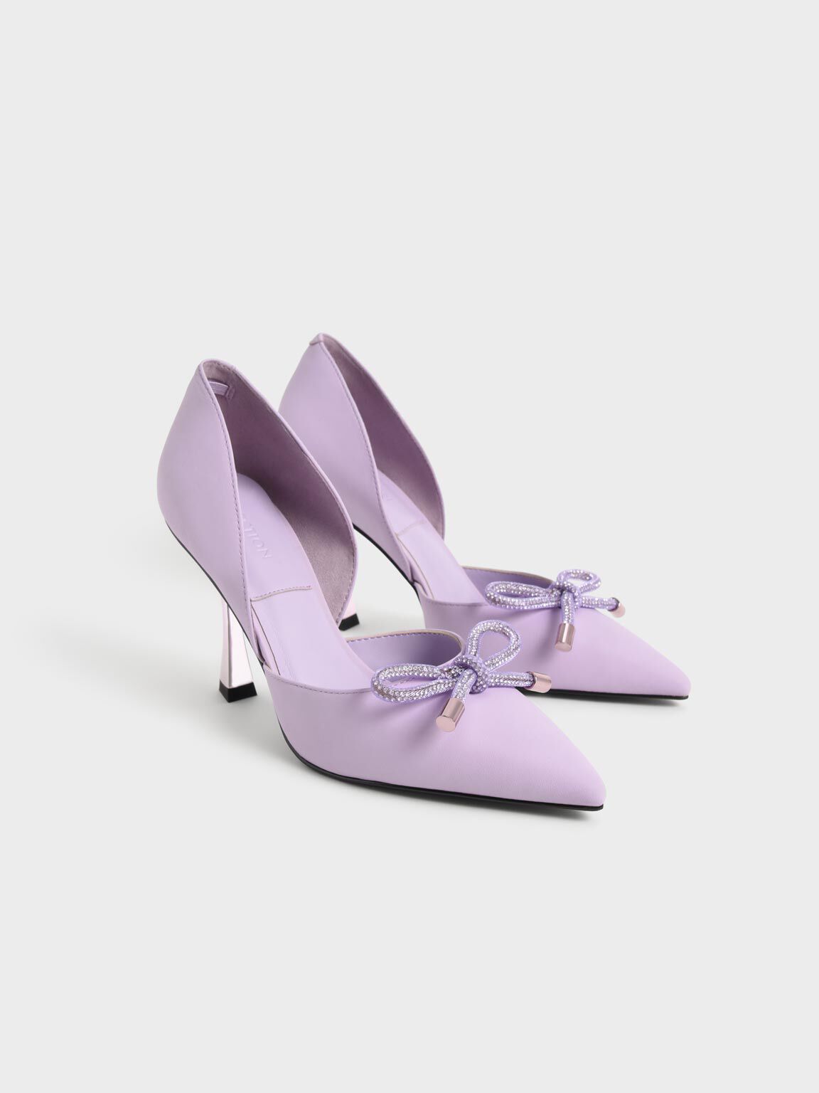 Gem-Embellished Bow-Tie D'Orsay Pumps, Lilac, hi-res