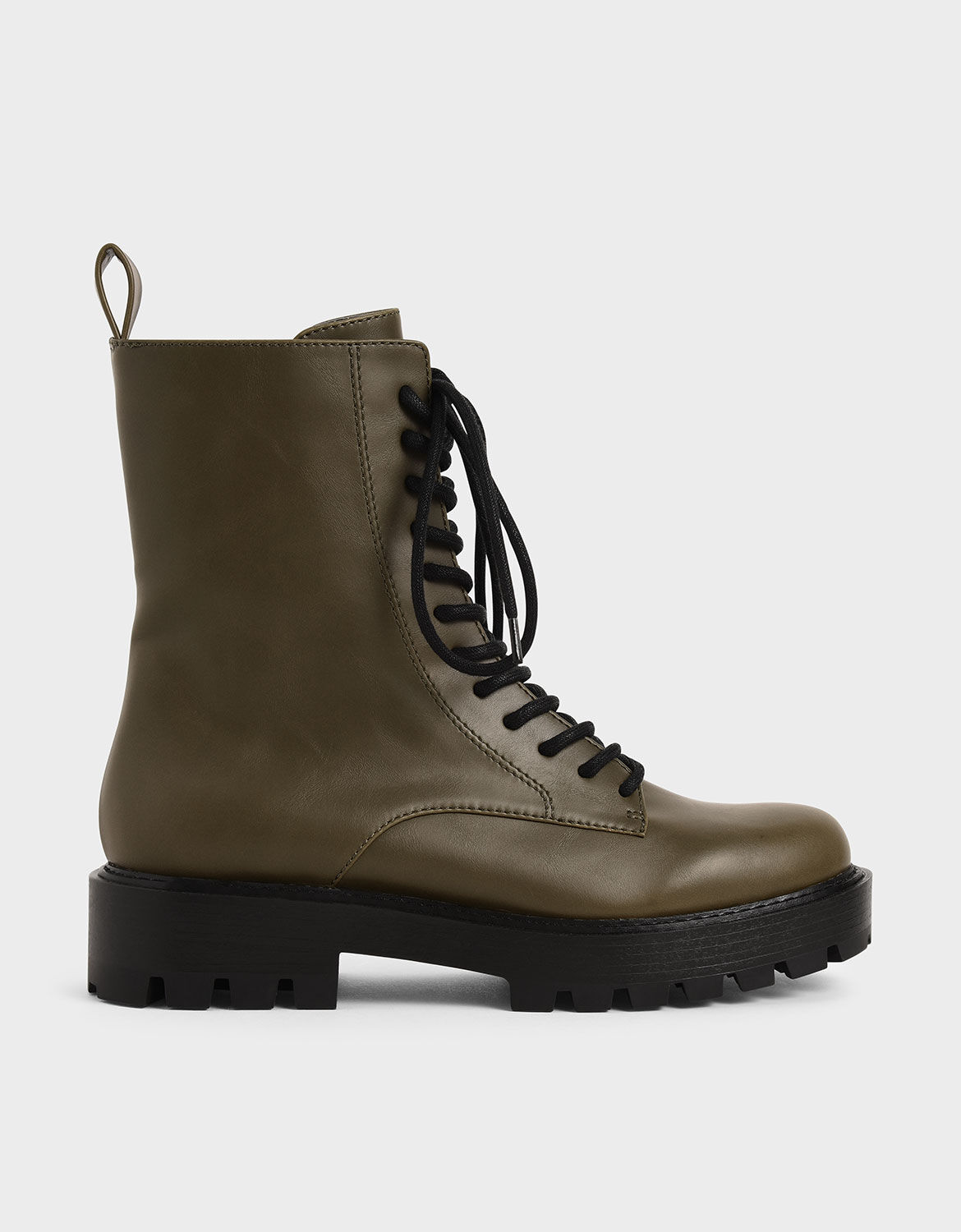 Olive Lace Up Combat Boots | CHARLES 