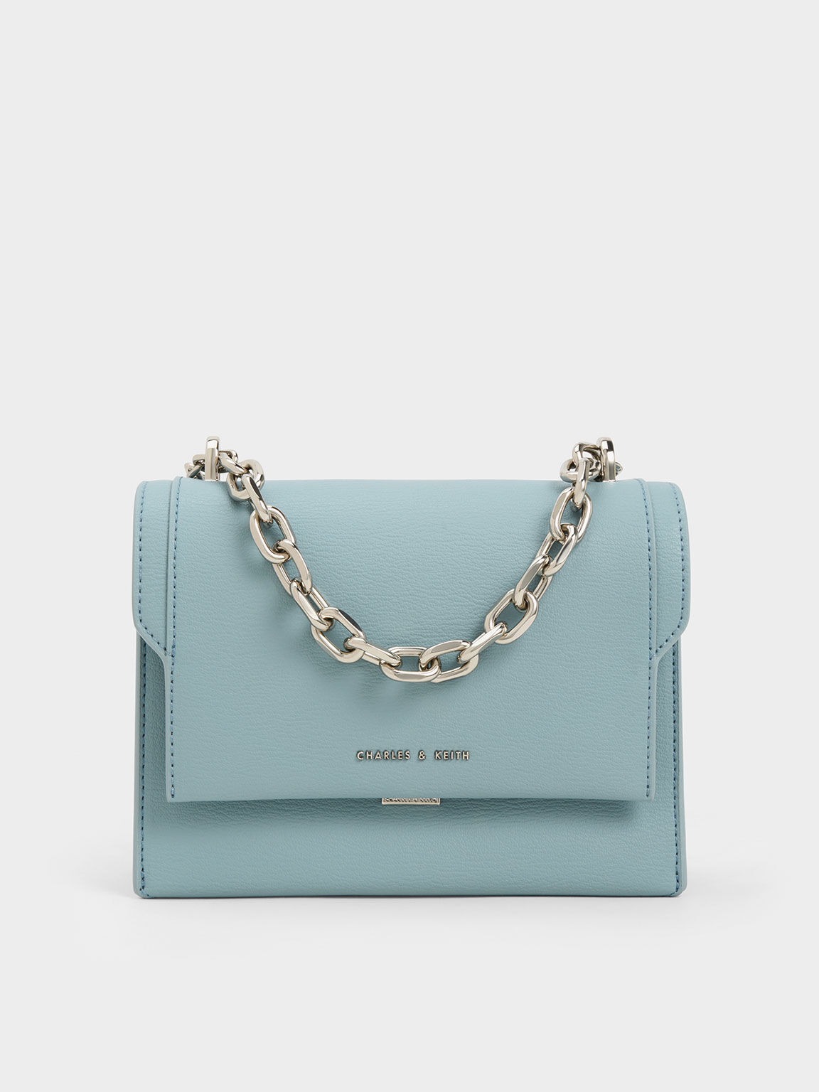 Slate Blue Front Flap Chain Handle Crossbody Bag - CHARLES & KEITH US