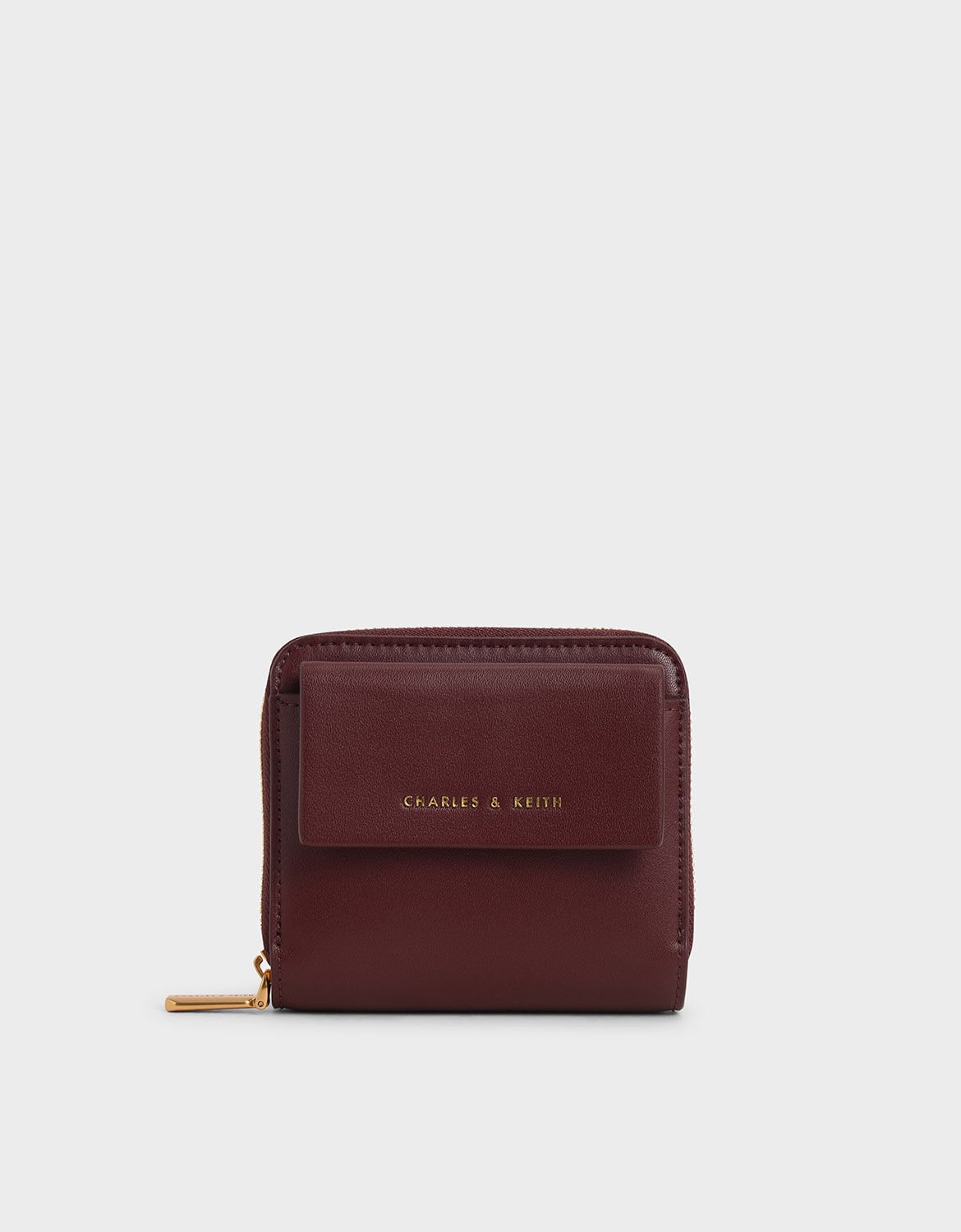 Front Flap Zip-Around Mini Wallet - Burgundy