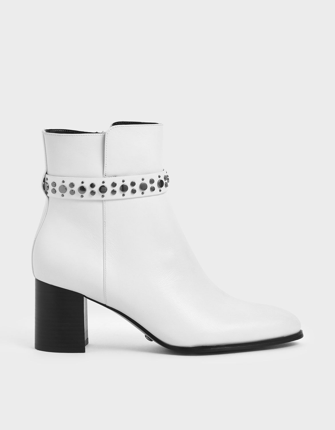 White Leather Embellished Ankle Boots 