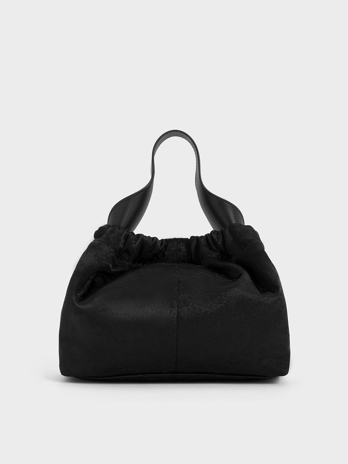 Ally Satin Floral-Print Ruched Bag, Noir, hi-res