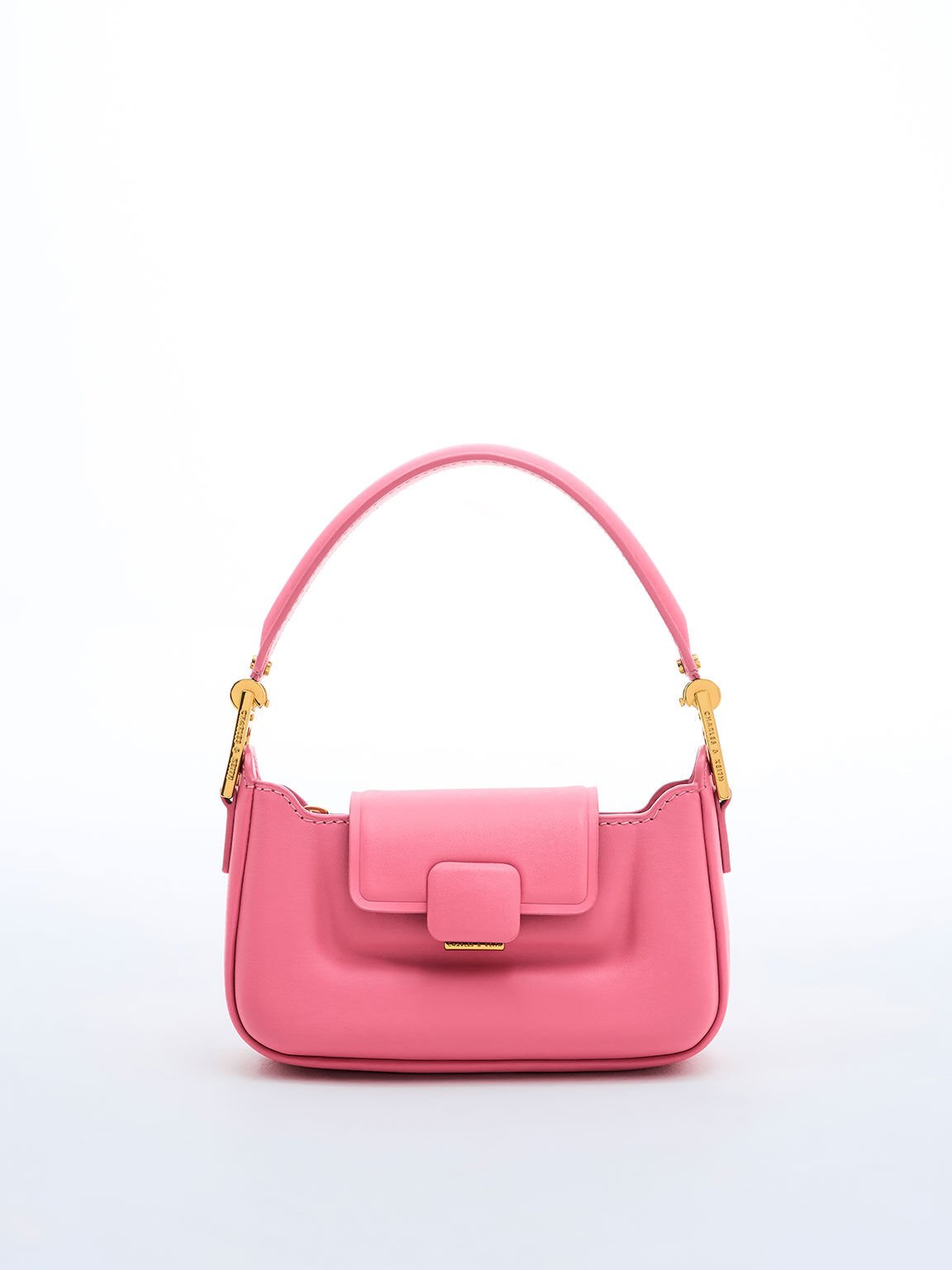 Neon Pink Heart Embossed Flap Square Bag
