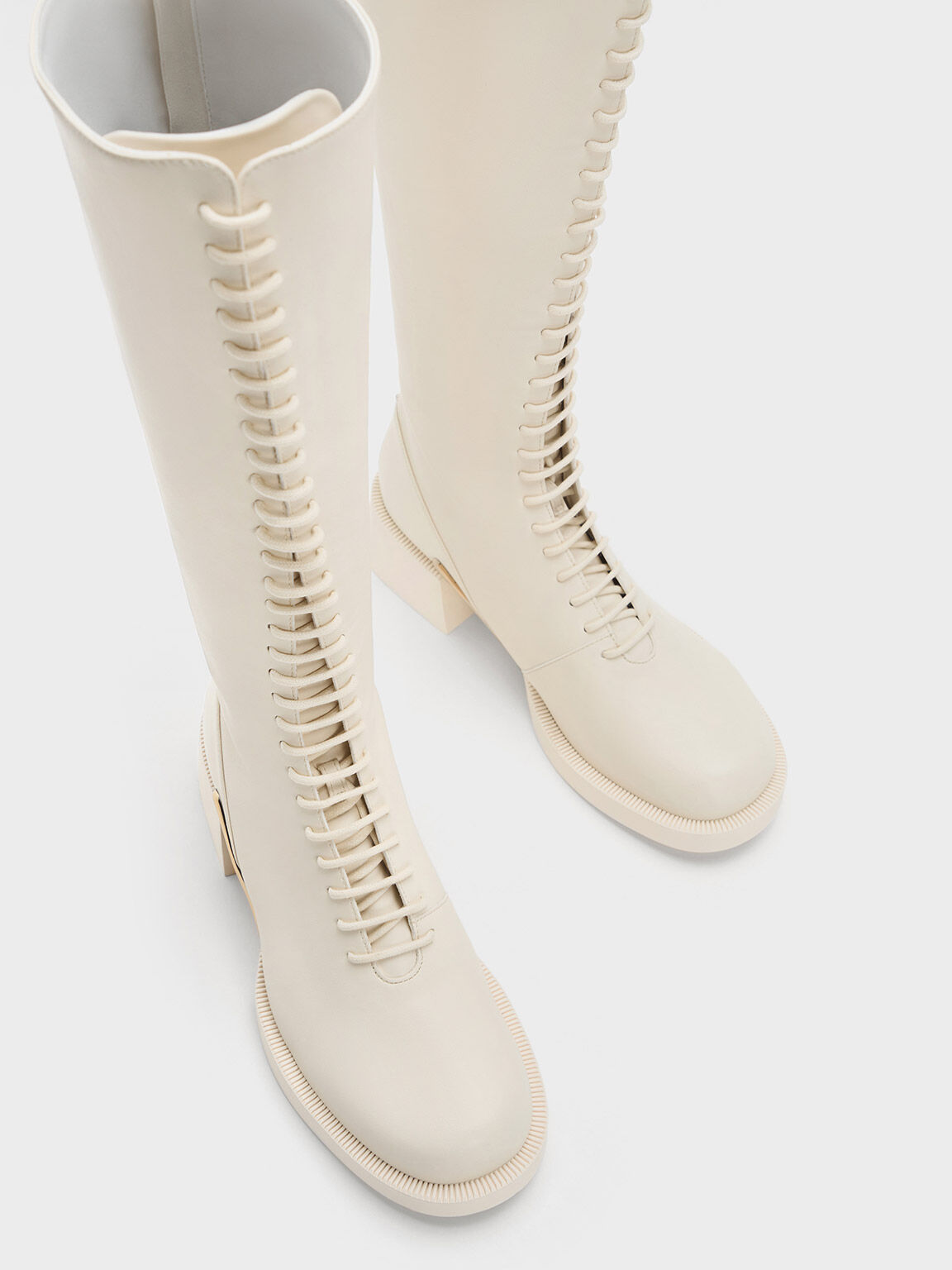 Devon Metallic-Accent Lace-Up Knee-High Boots, Chalk, hi-res