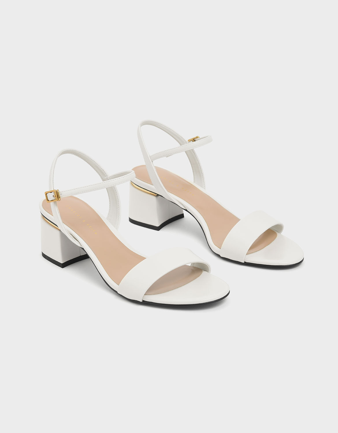 Chalk Open Toe Ankle Strap Block Heel Sandals - CHARLES & KEITH US