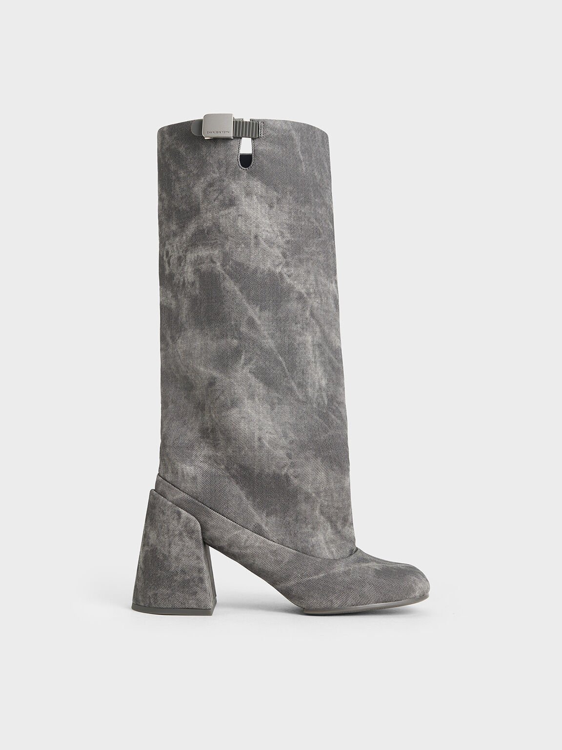 Robbie Denim-Effect Platform Knee-High Boots, Dark Grey, hi-res